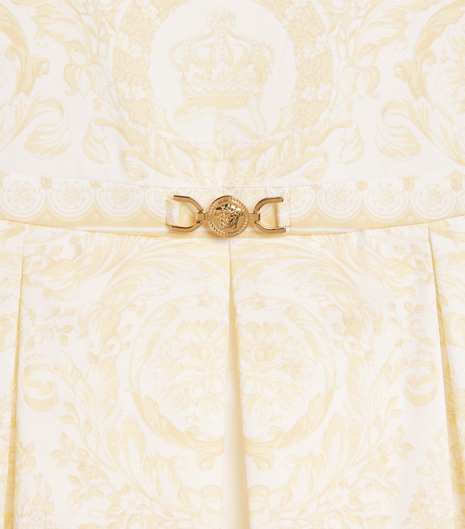 Versace Kids Cotton Pleated Barocco Dress (6-14 Years) Washd Out Gold Image 3
