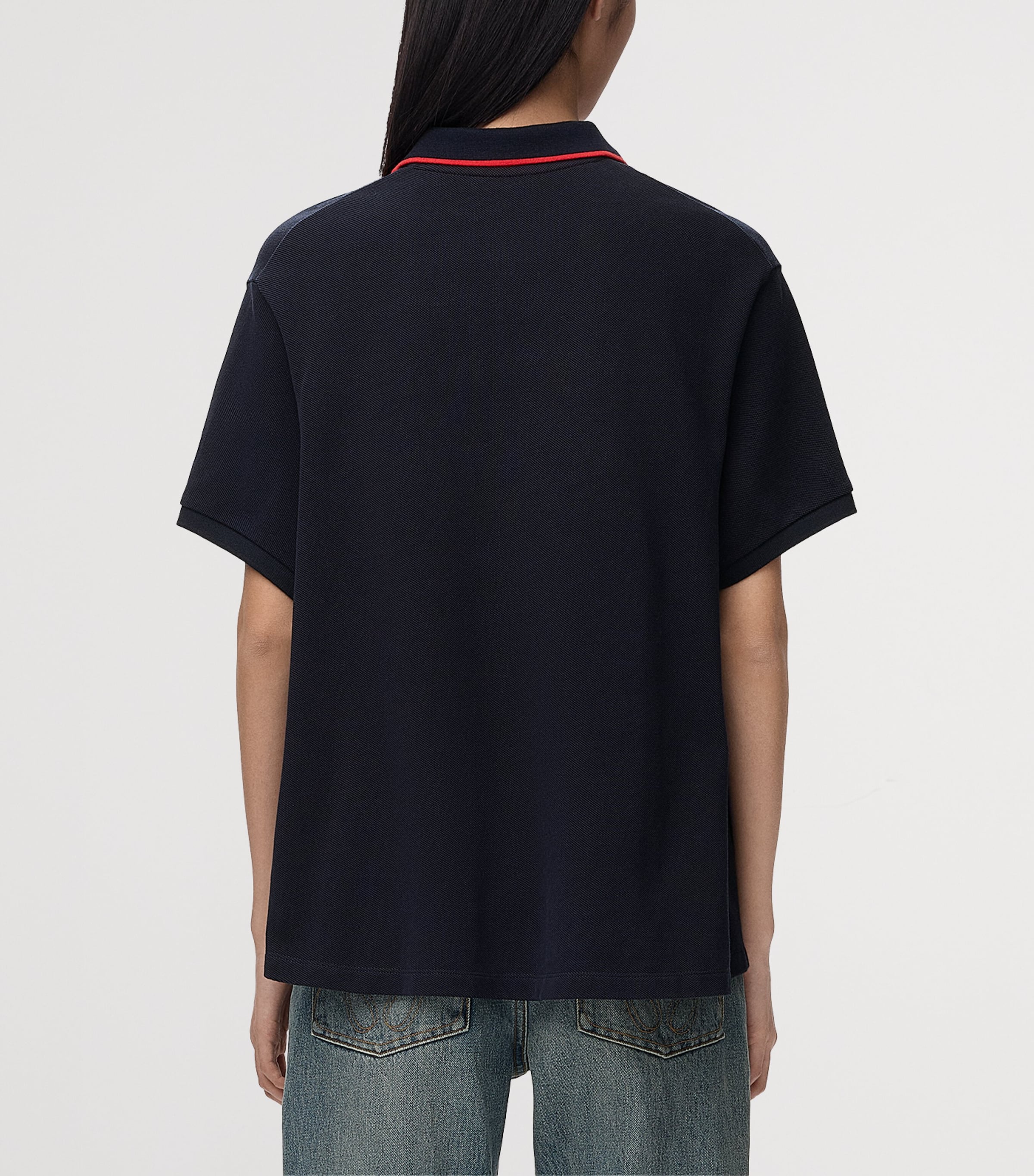 LOEWE Womens Stretch-Cotton Polo Shirt Navy Blue Image 4