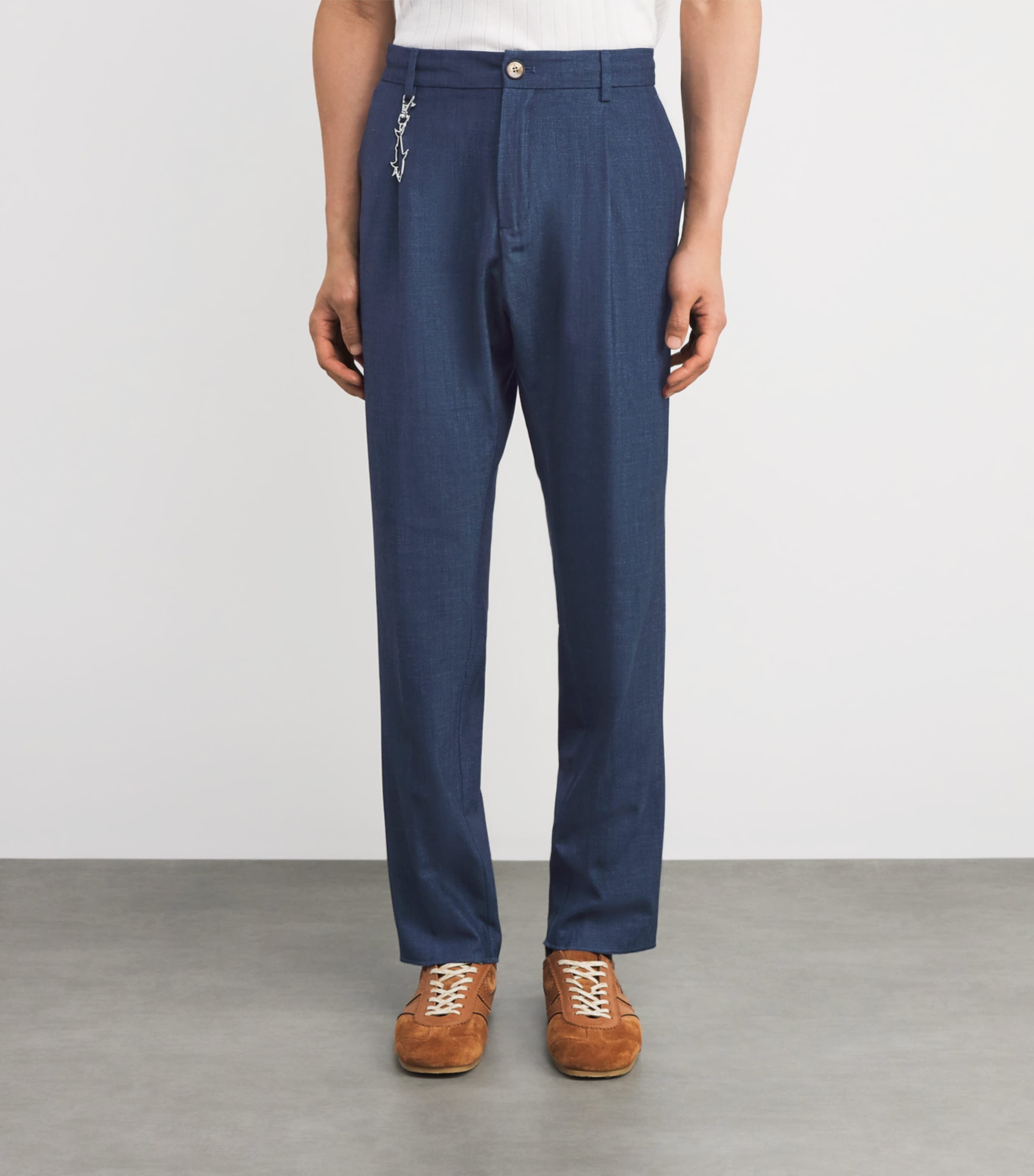 Loro Piana Virgin Wool-Silk-Blend Jersey Chinos 050 NAVY BLUE Image 3