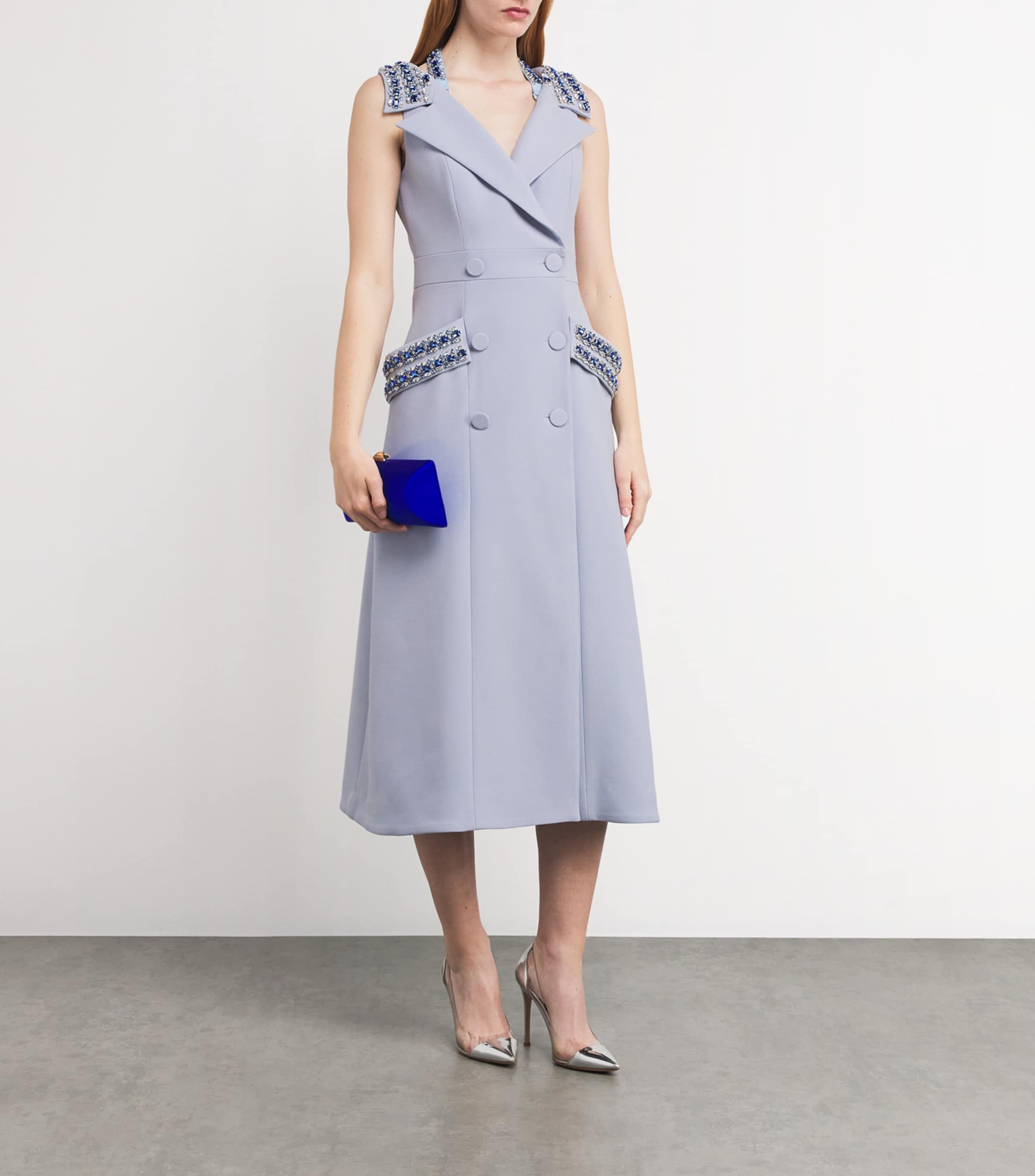 Huishan Zhang Womens Emerson Blazer Midi Dress Pale Blue Image 2