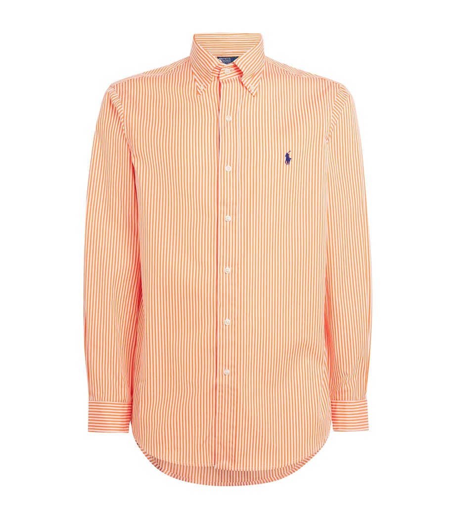 Polo Ralph Lauren Mens Cotton Poplin Custom Fit Stripe Shirt Wht Kona Ornge Image 1