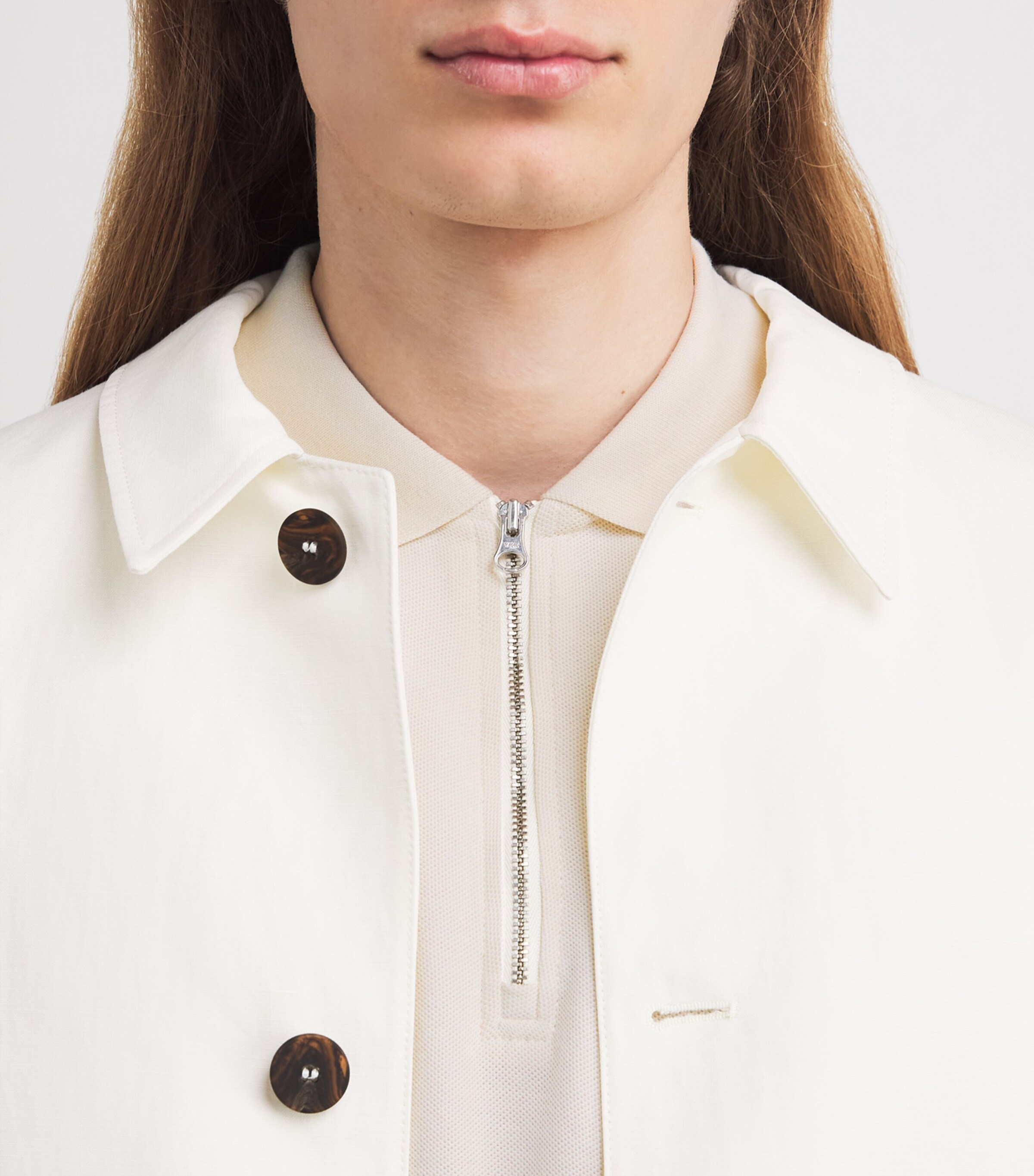 Samsøe Samsøe Mens Organic Cotton Zip-Up Polo Shirt Clr Cream Image 6