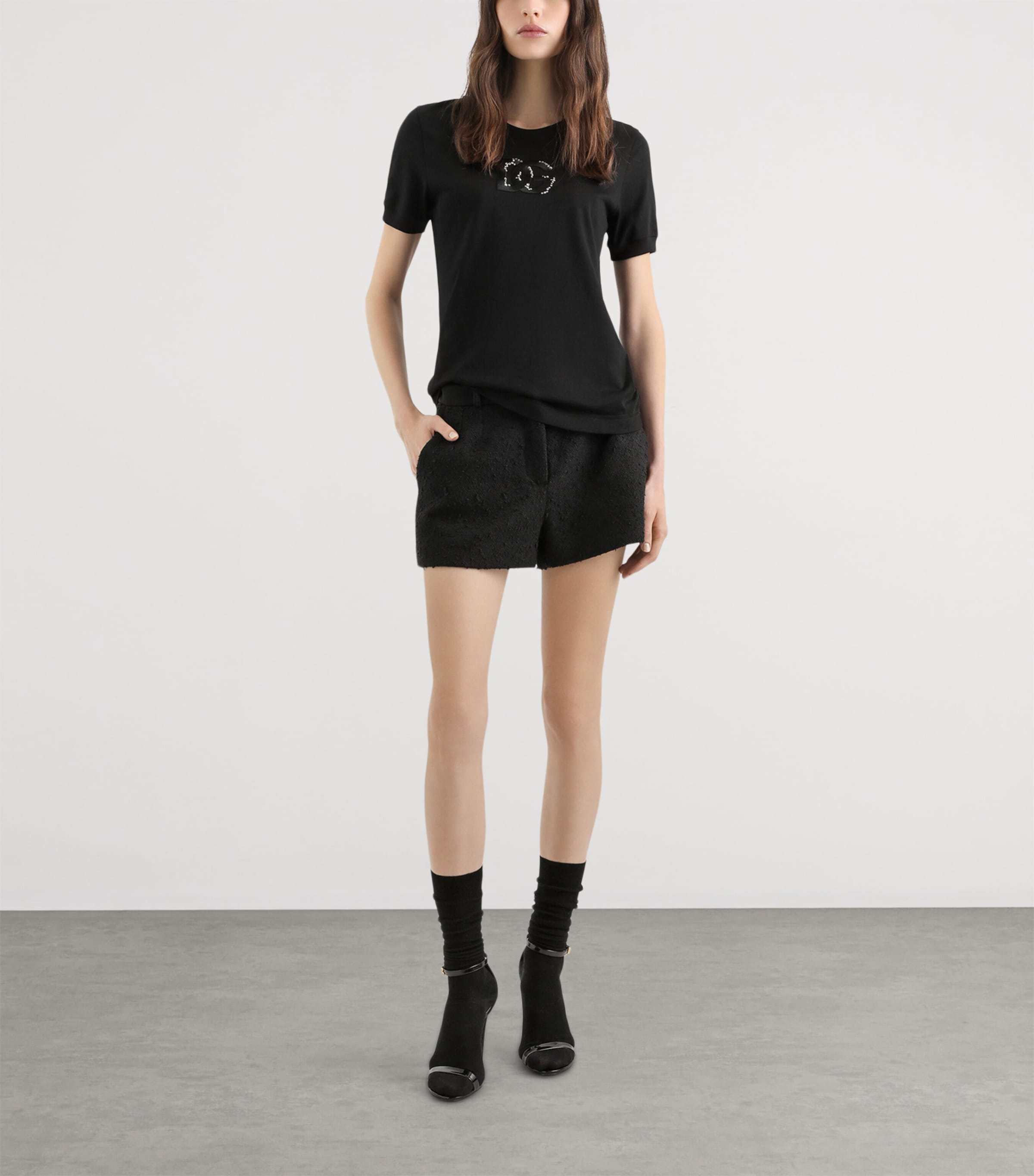 Dolce&Gabbana Womens Cotton Embellished Logo T-Shirt Blac Image 2