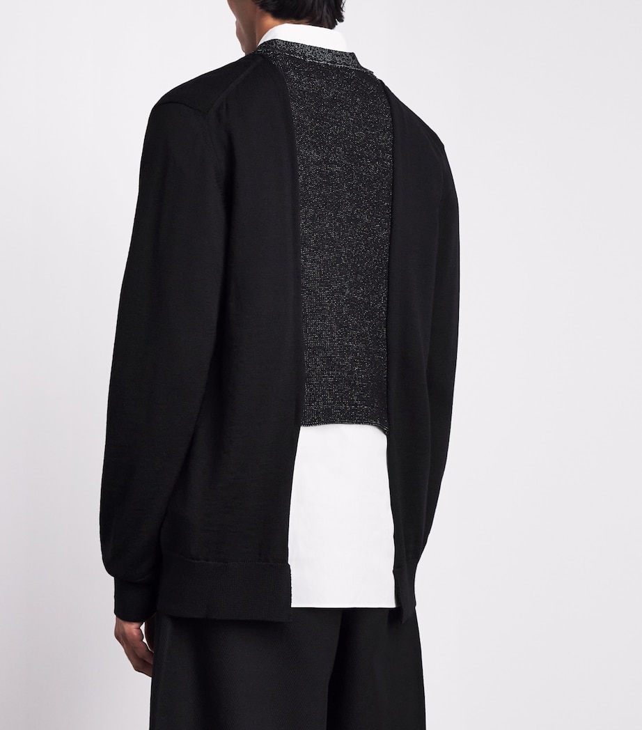 Comme Des Garçons Mens Wool Double-Layered Cardigan Blk X Blk/sil Image 5