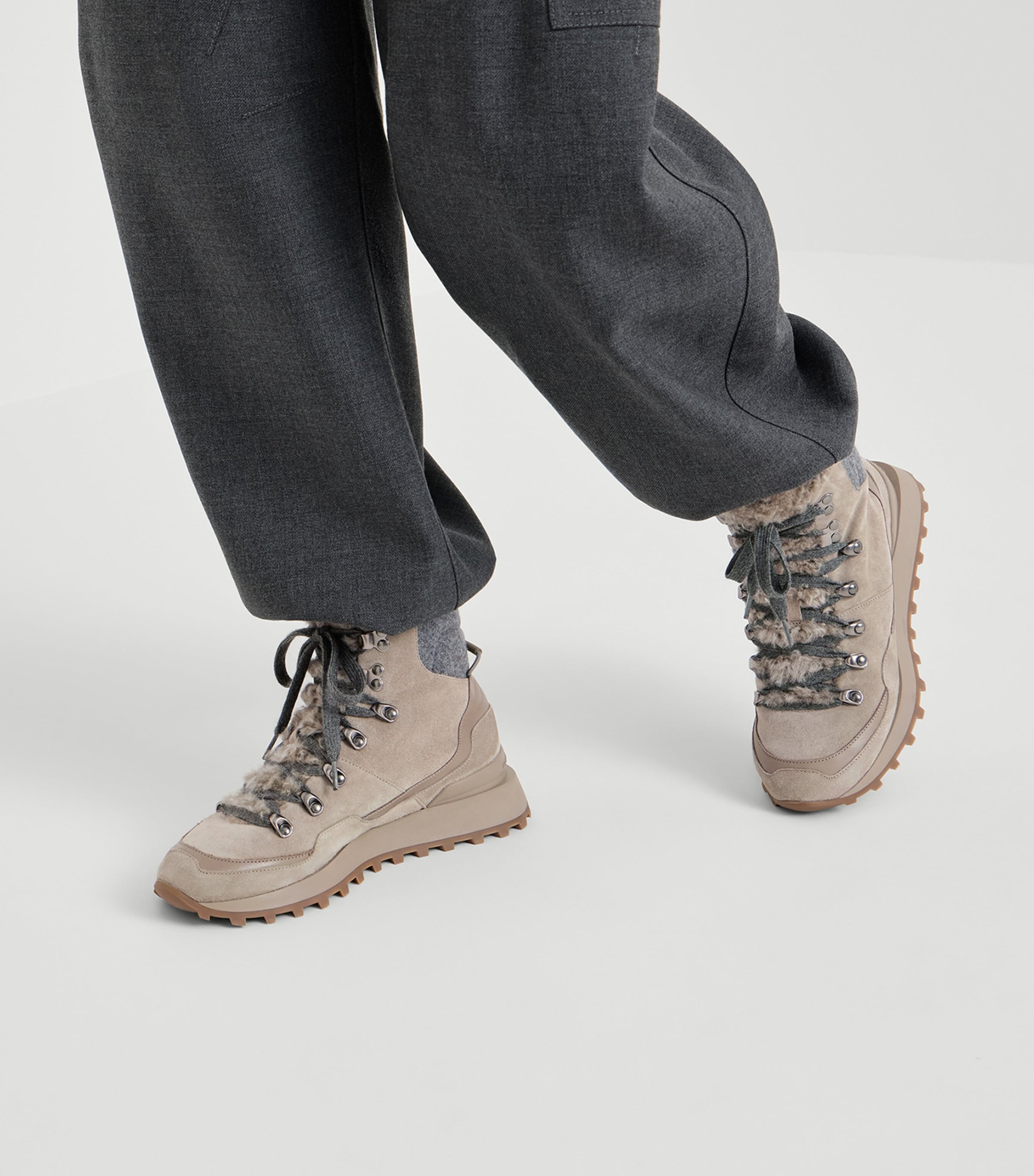 Brunello Cucinelli Suede Shearling-Trim Hiking Boots Image 2
