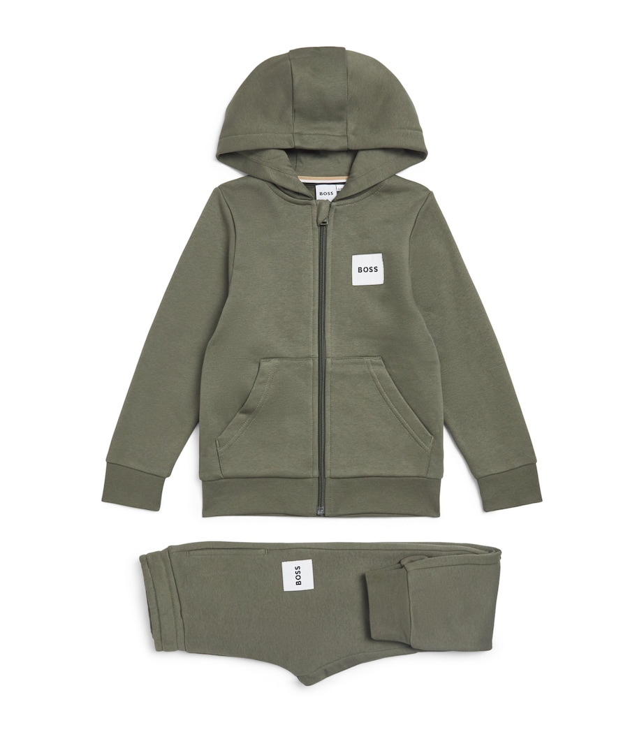 BOSS Kidswear Cotton-Blend Hoodie and Sweatpants Set (4-16 Years) Olive Night Image 1