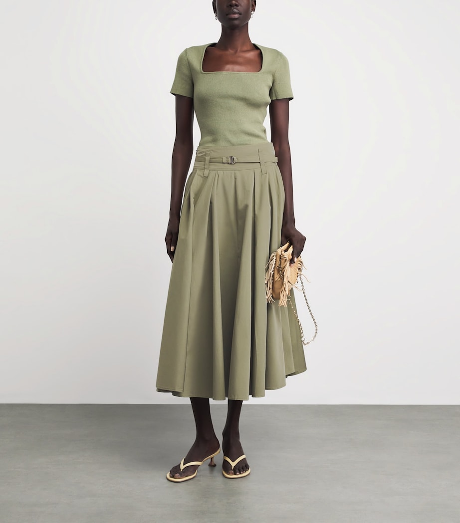 Maje Womens Pleated Belted Midi Skirt Khaki Image 2