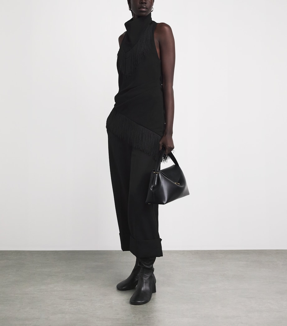 CAMILLA AND MARC Womens Fringed Asymmetric Dune Top Dblk Black Image 2