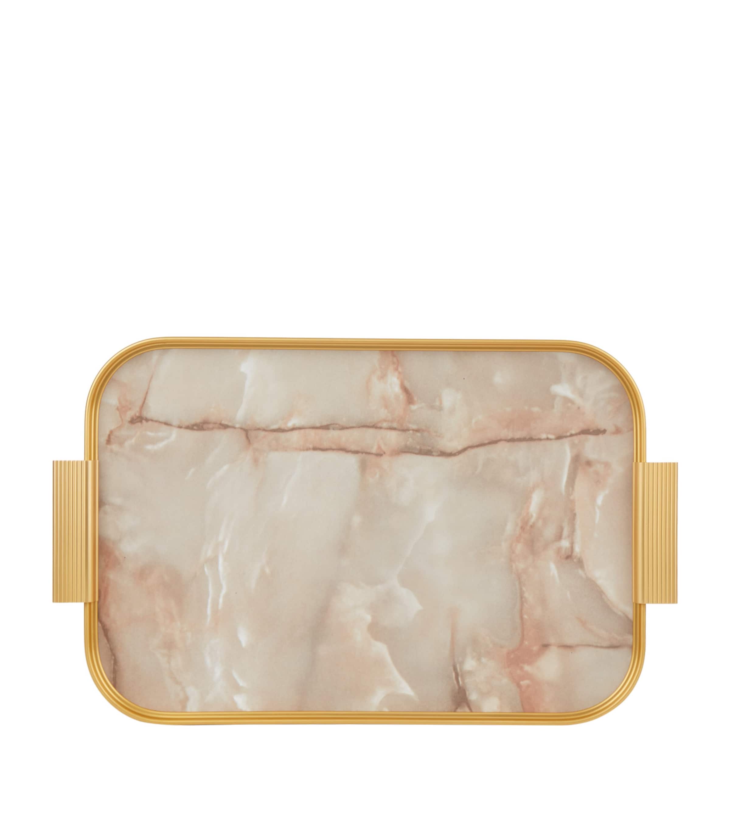 Marble Ribbed Tray (40cm) GOLD W/ WHITE MARBLE Image 2