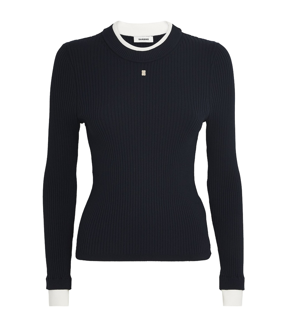 Cropped-Sleeve Logo Sweater NAVY BLUE Image 1