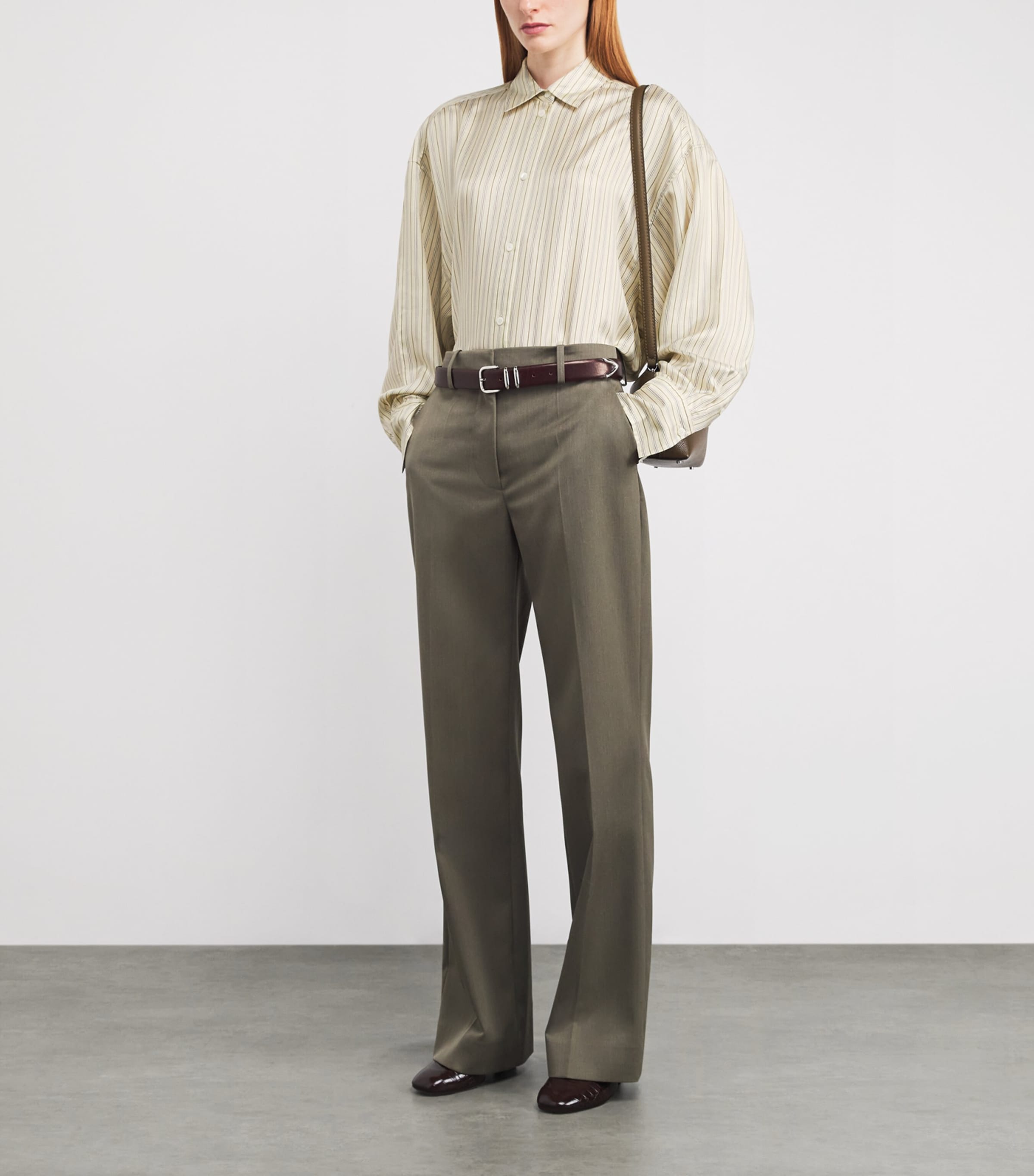 Silk Oversized Stripe Shirt 388 BEIGE/BROWN Image 2