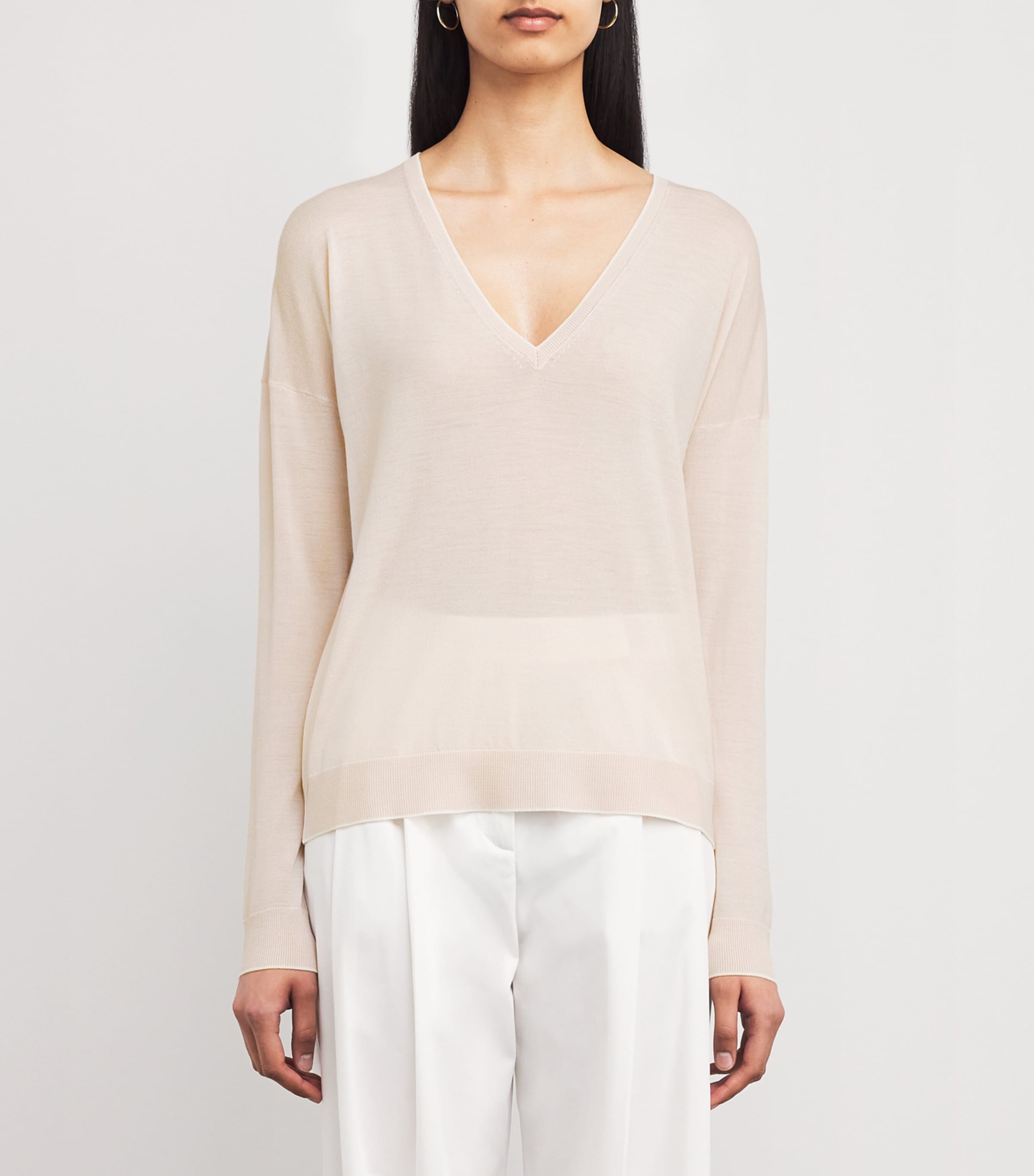 Wool V-Neck Sweater NUDE, BIANCO Image 3