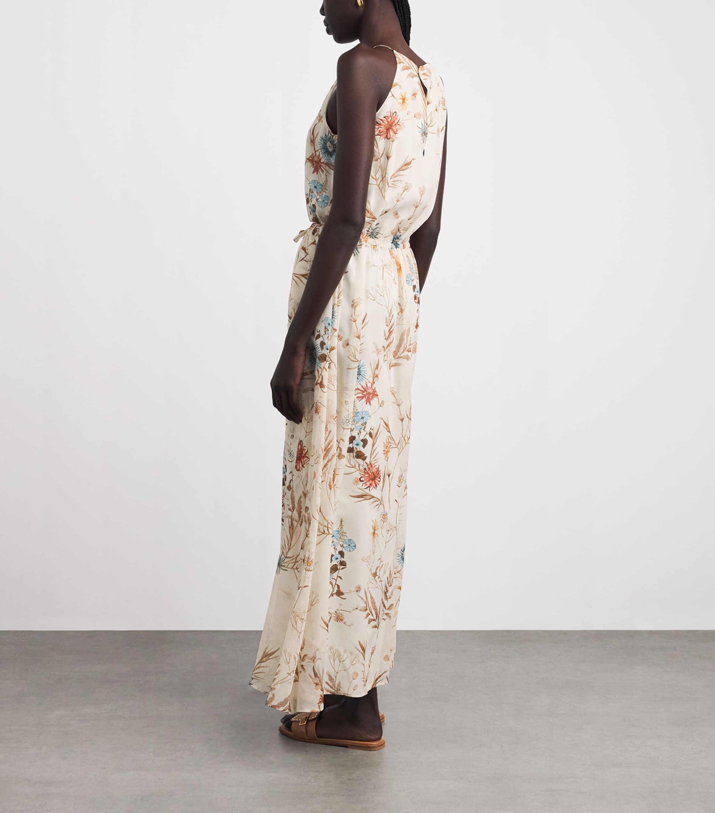 Eleventy Womens Silk Floral Print Maxi Dress Sabbia Image 4