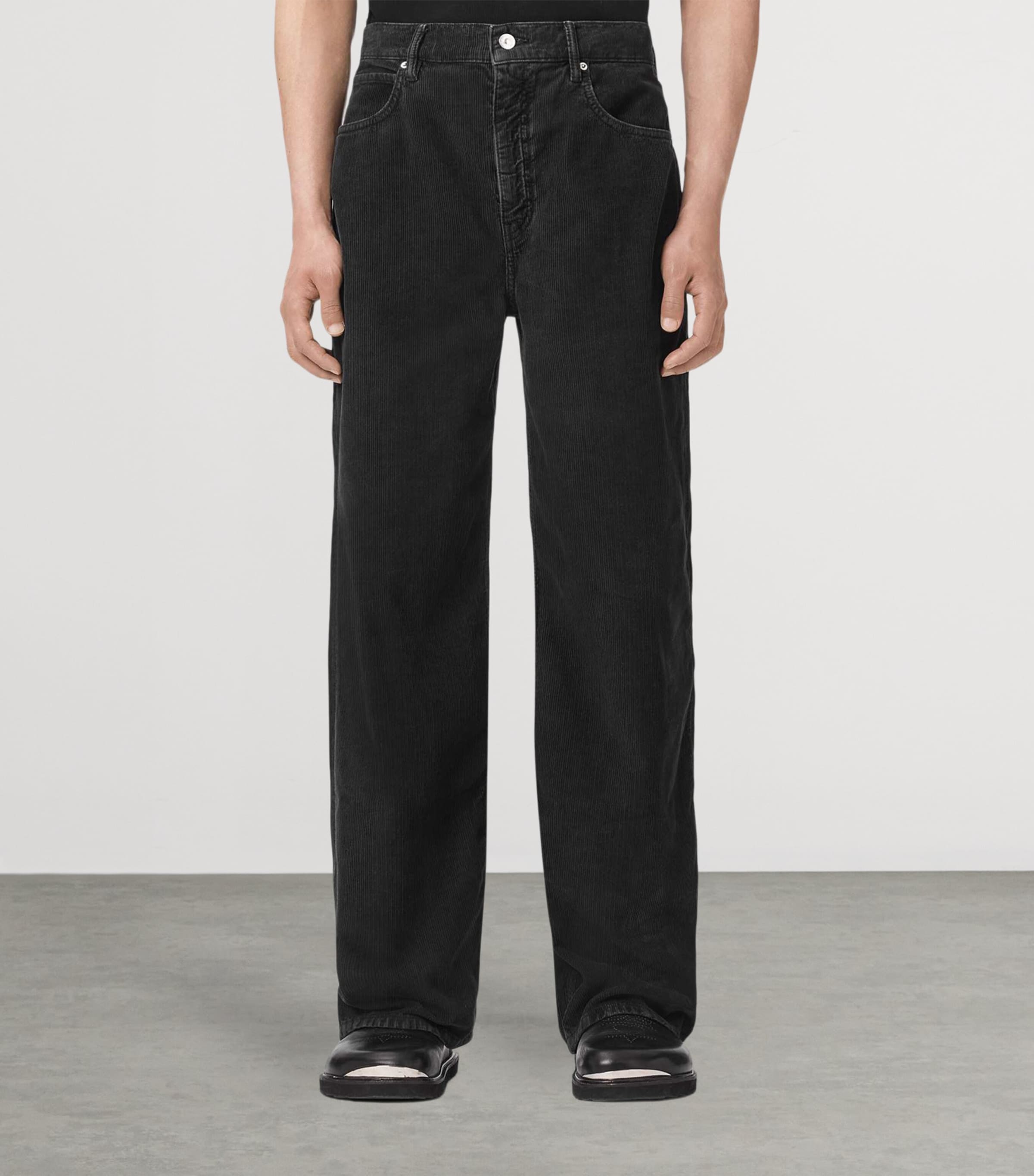 AllSaints Mens Croduroy Lenny Wide-Leg Jeans Navy Blue Image 3