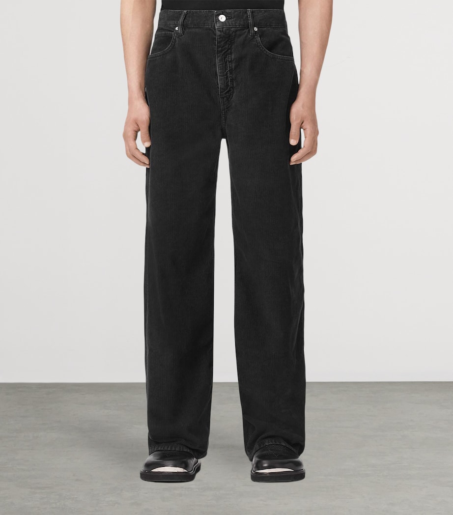AllSaints Mens Croduroy Lenny Wide-Leg Jeans Navy Blue Image 3