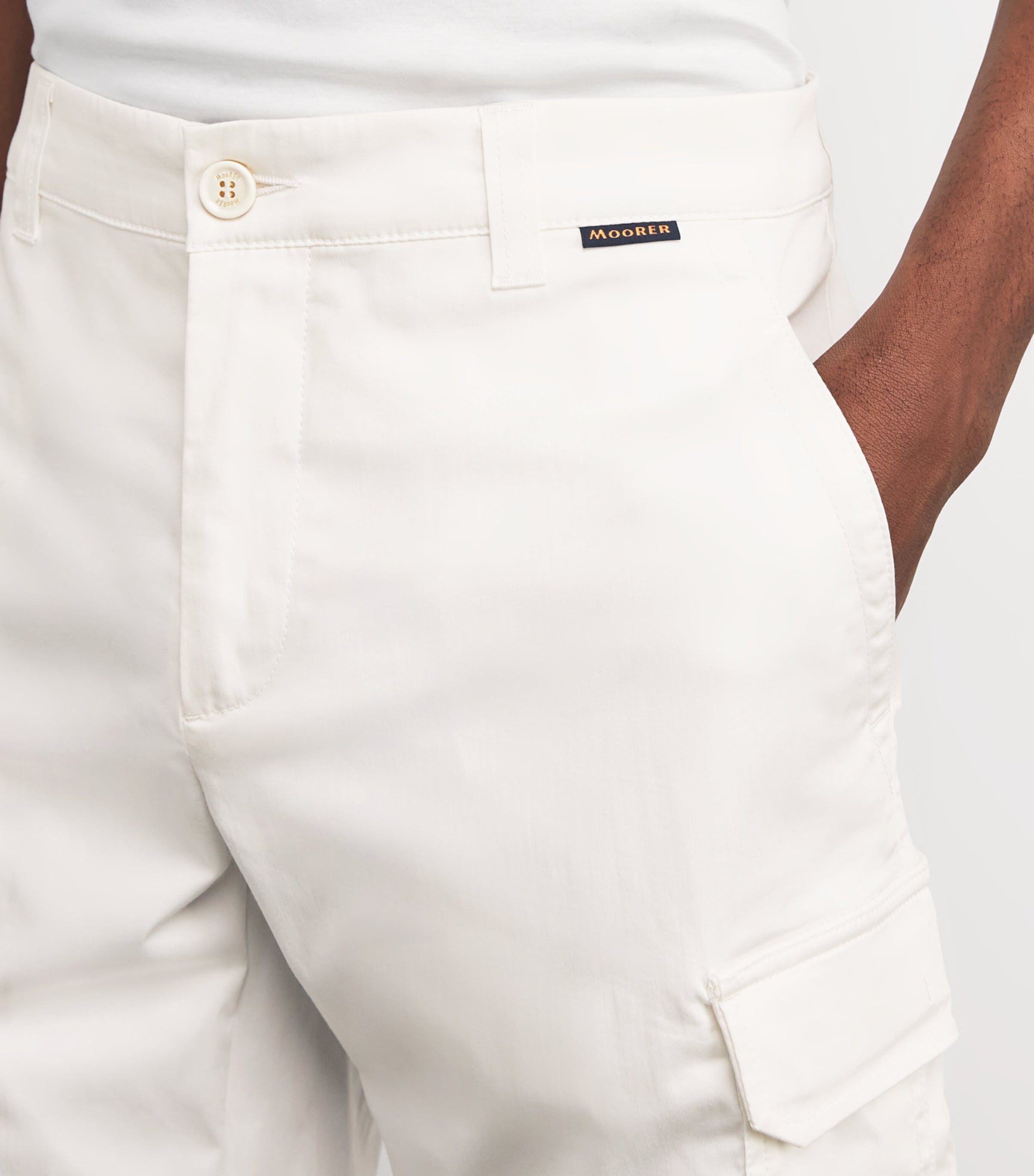 Moorer Mens Cotton-Stretch Aron Shorts Bianco Image 6
