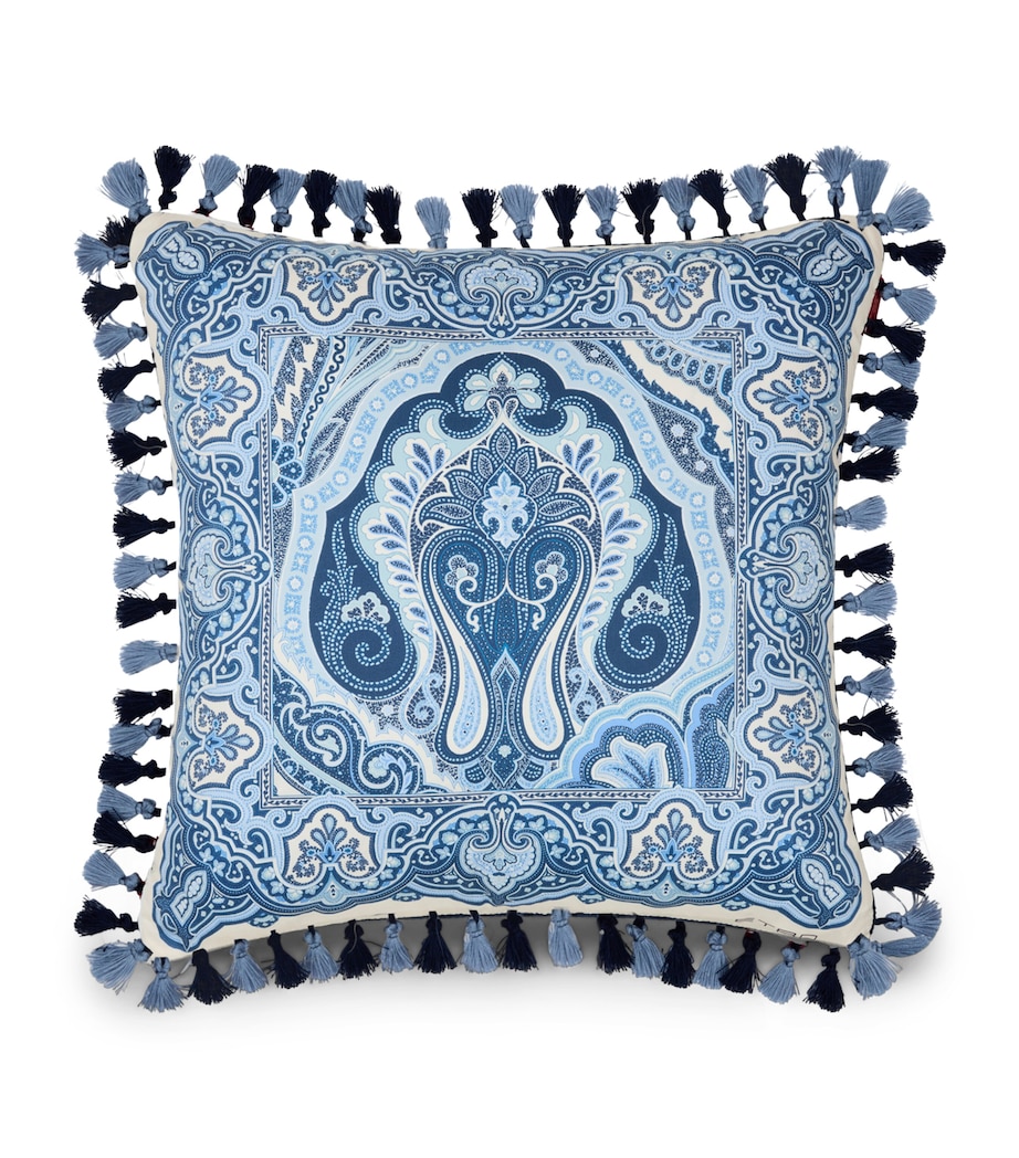 Etro Tassel-Trim Hoa Cushion (45cm x 45cm) Print On Blue Base Image 1