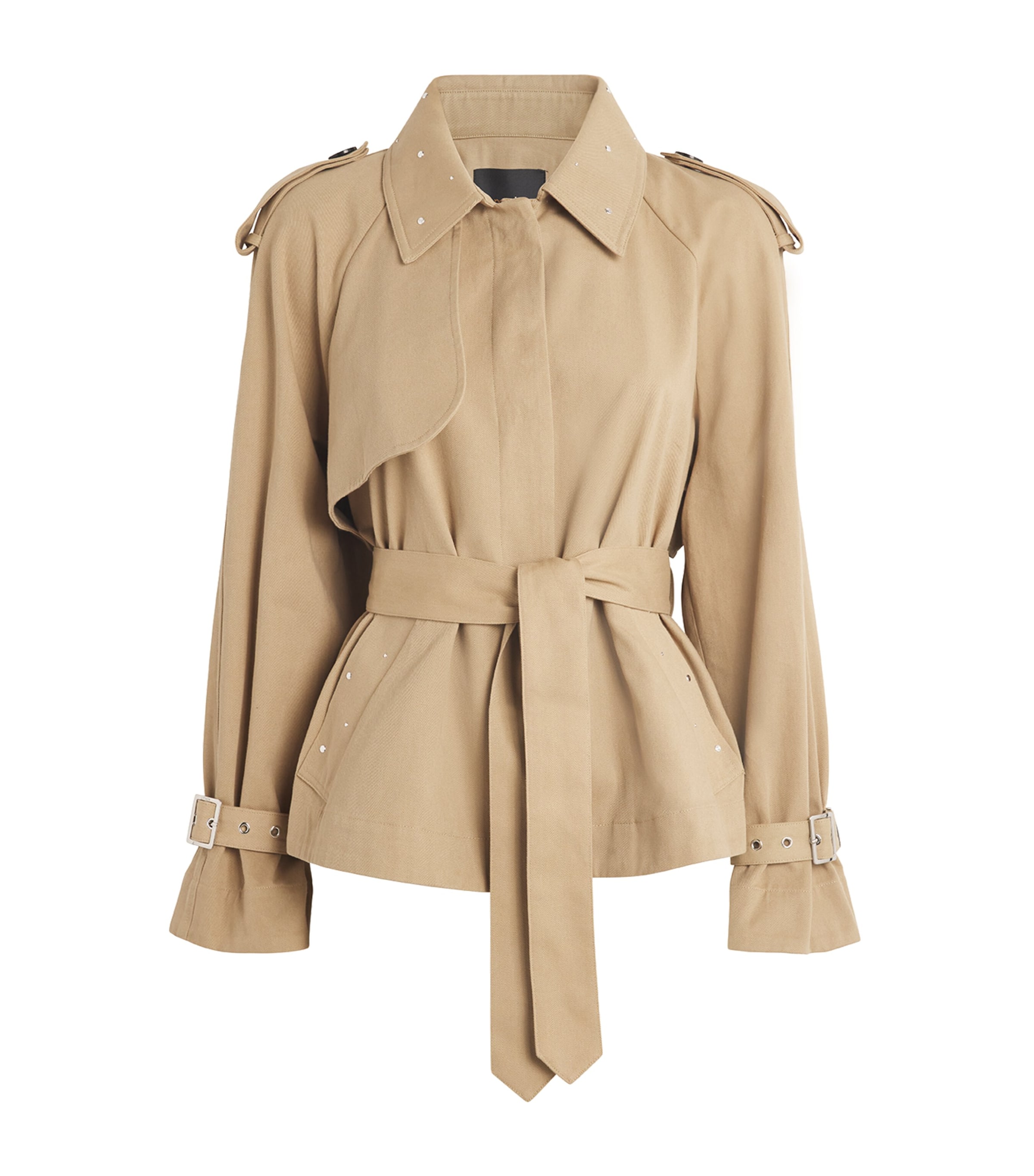 Maje Cotton Studded Trench Coat In Neutral