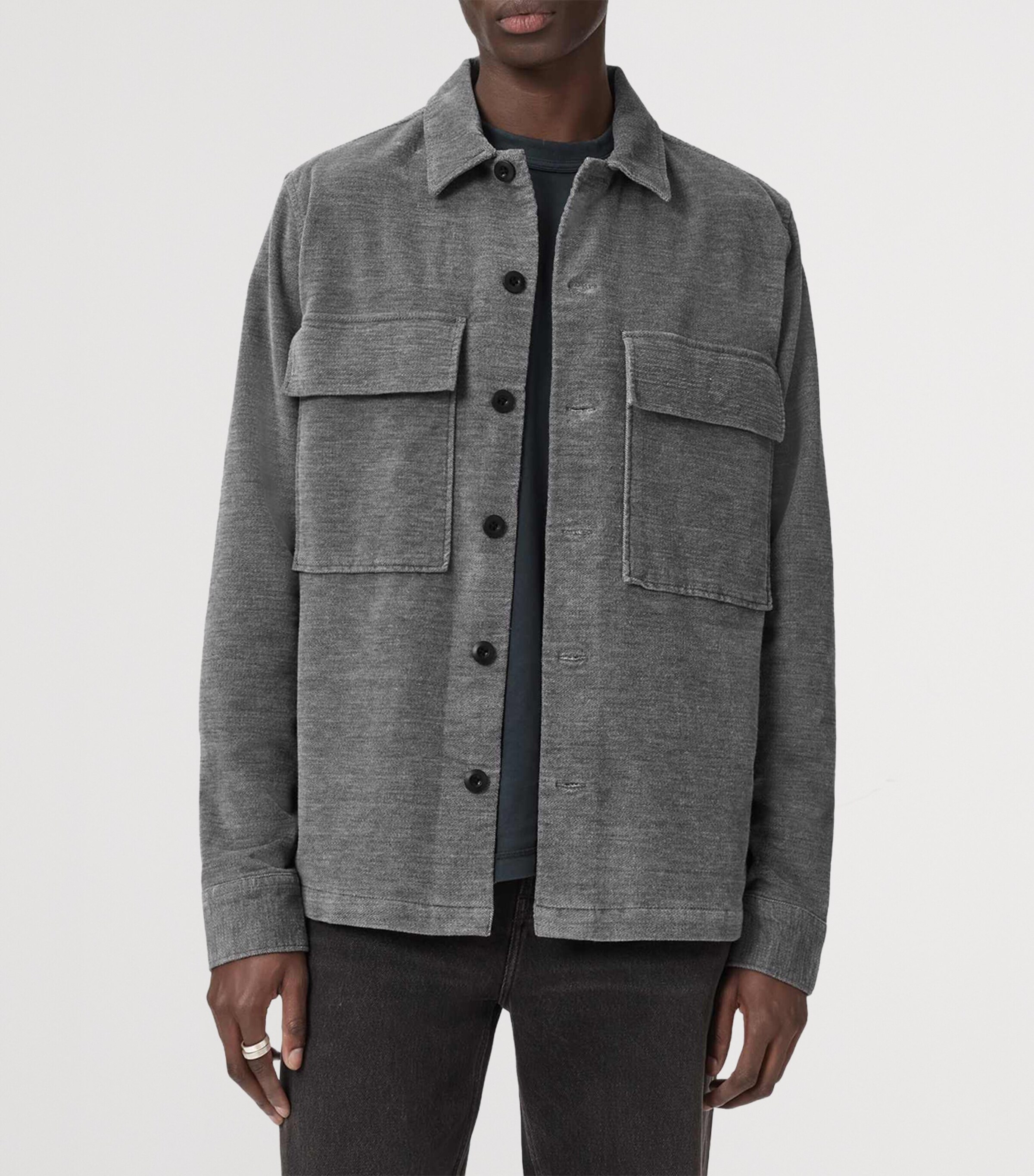 AllSaints Mens Corduroy Hawker Overshirt Light Grey Image 6