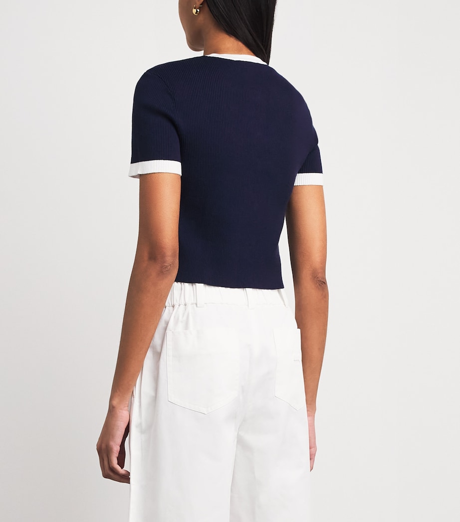 Maje Womens Contrast-Trim Cropped Cardigan Navy / Ecru Image 5