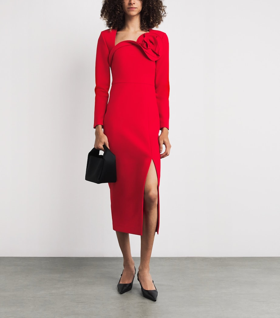 Floral-Appliqué Midi Dress RED Image 2