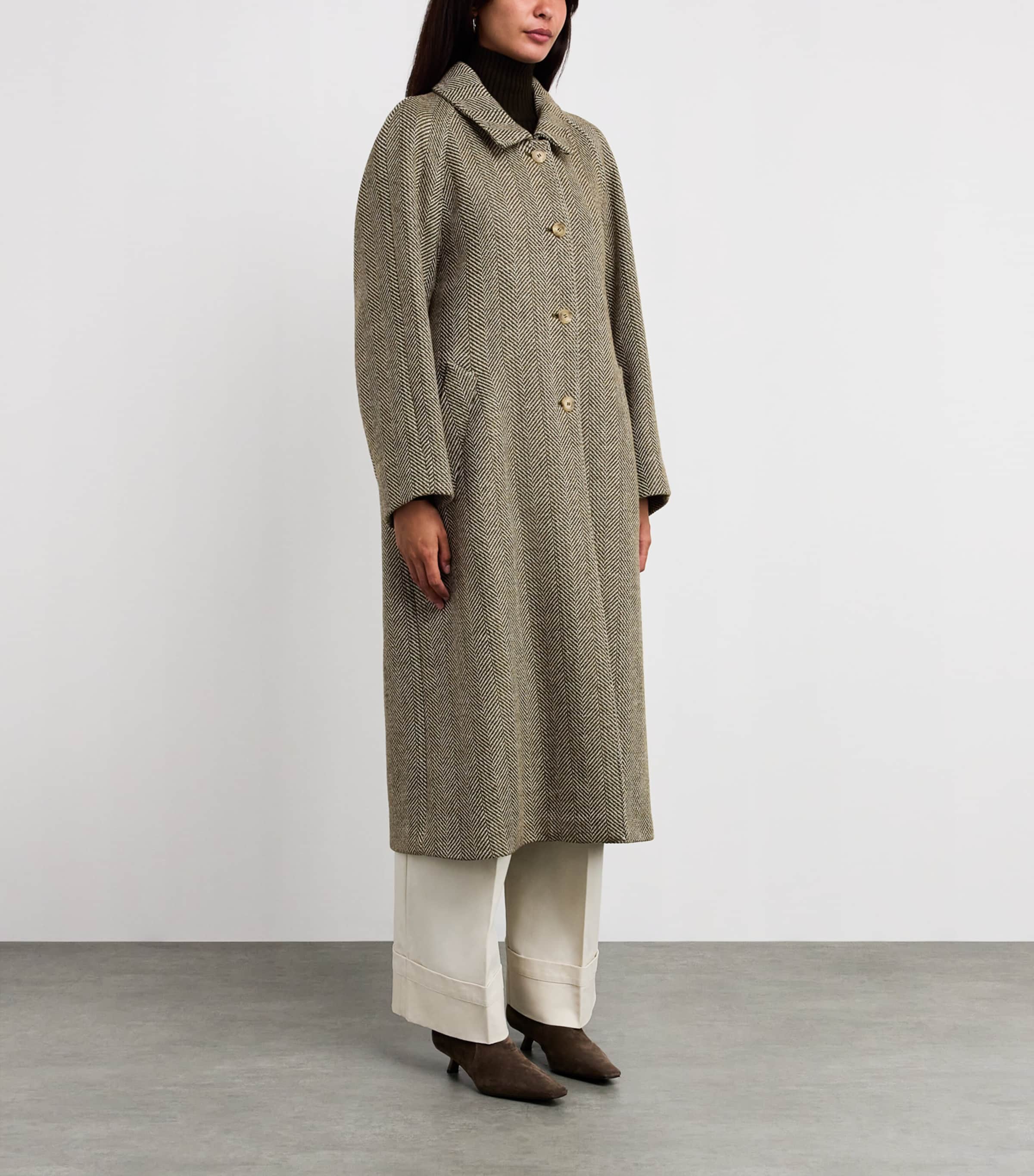 Wool-Blend Herringbone Coat GREEN Image 3