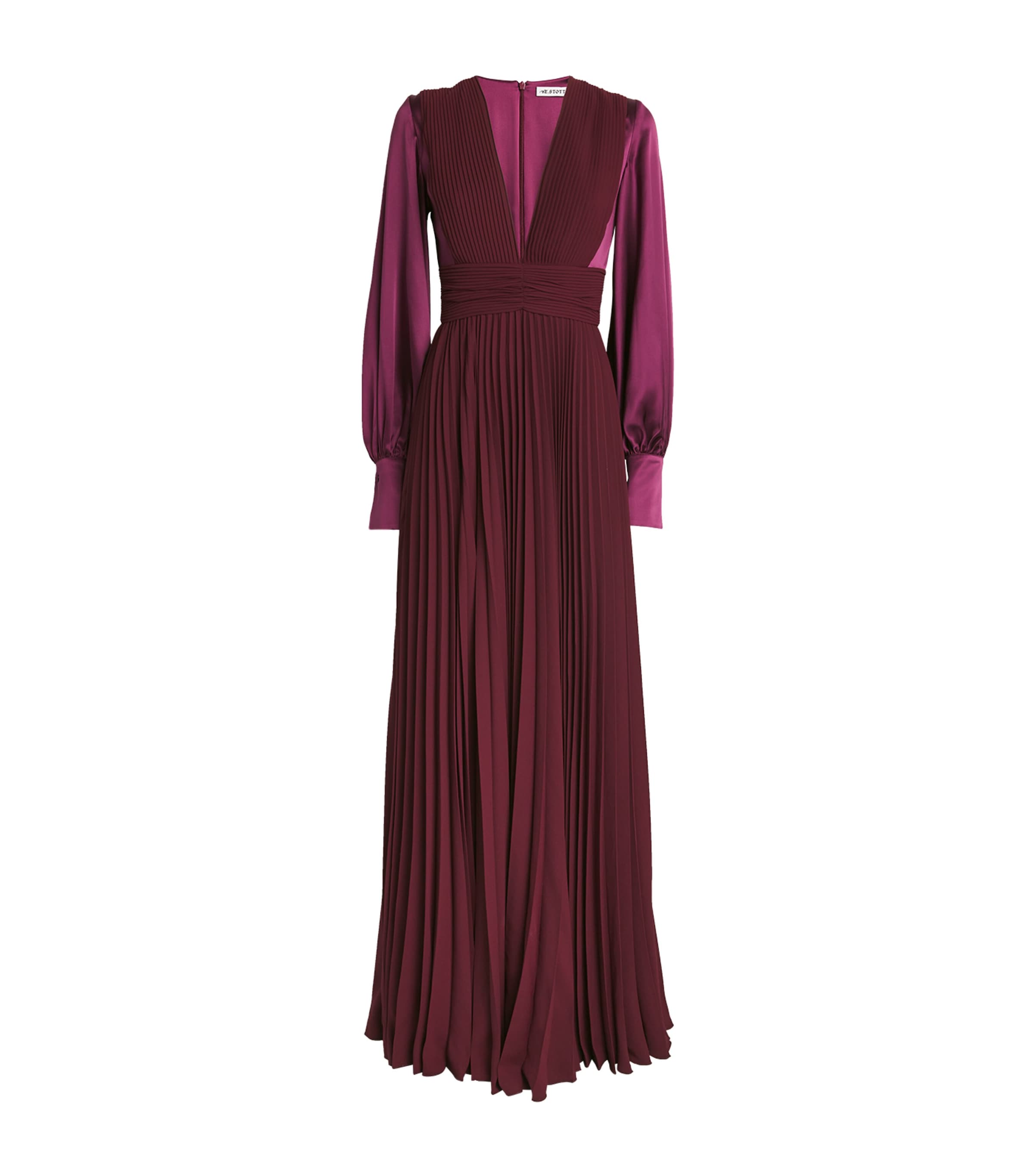 Shop E.stott Chiffon Pleated Kara Midi Dress In Burgundy