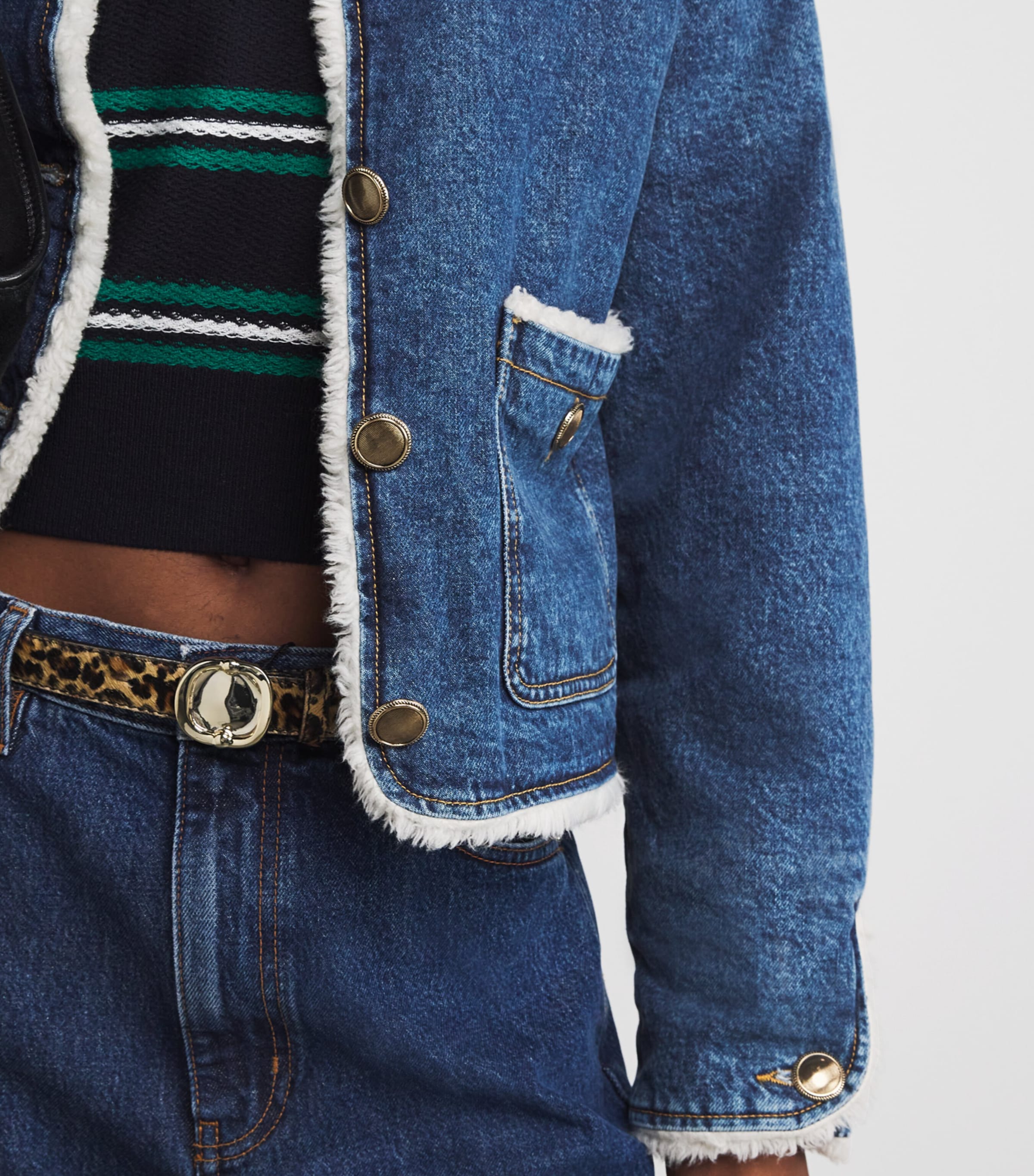 Faux Shearling-Lined Denim Jacket BLUE JEAN Image 6