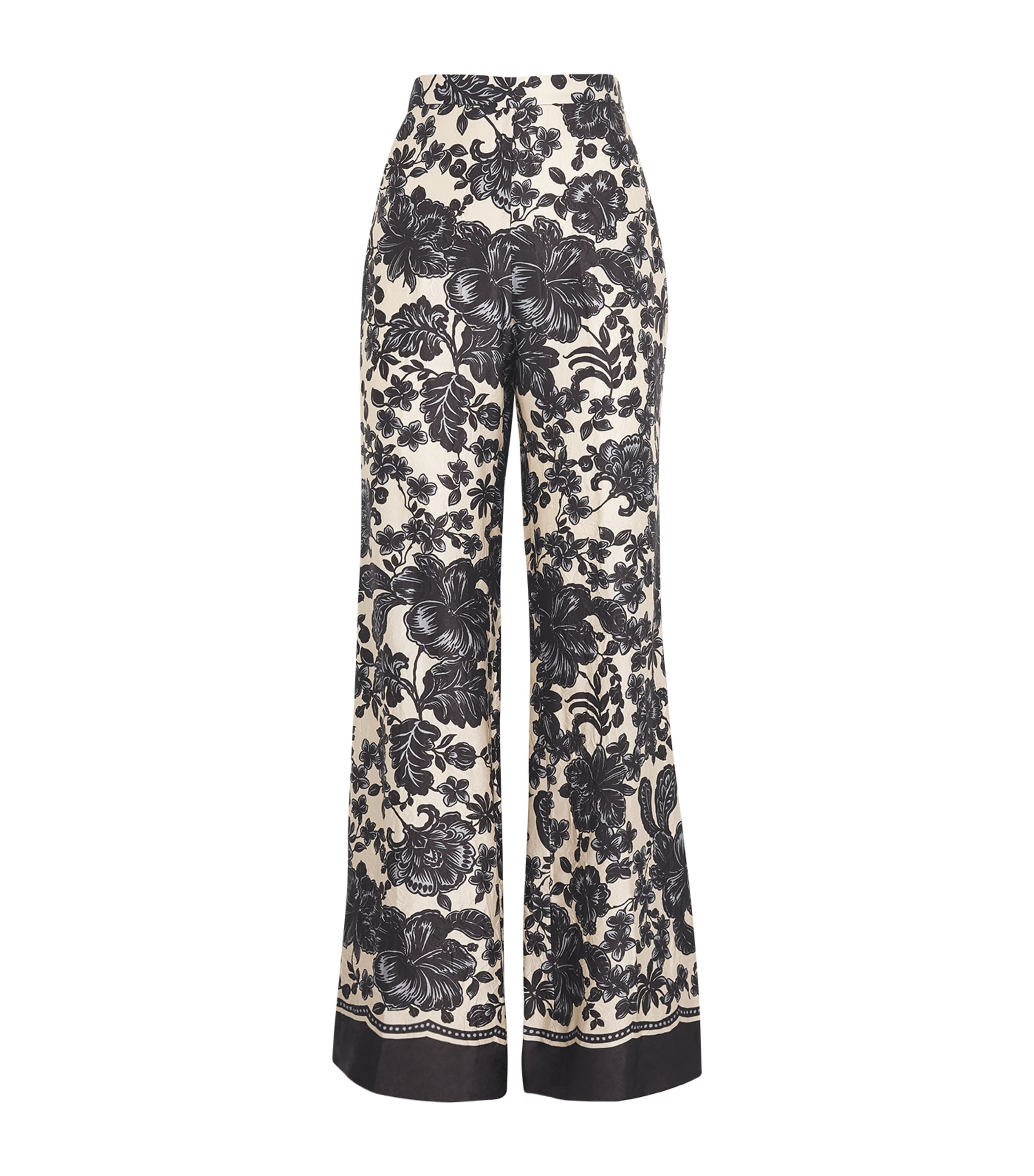 Sandro Printed Wide-leg Trousers In Beige
