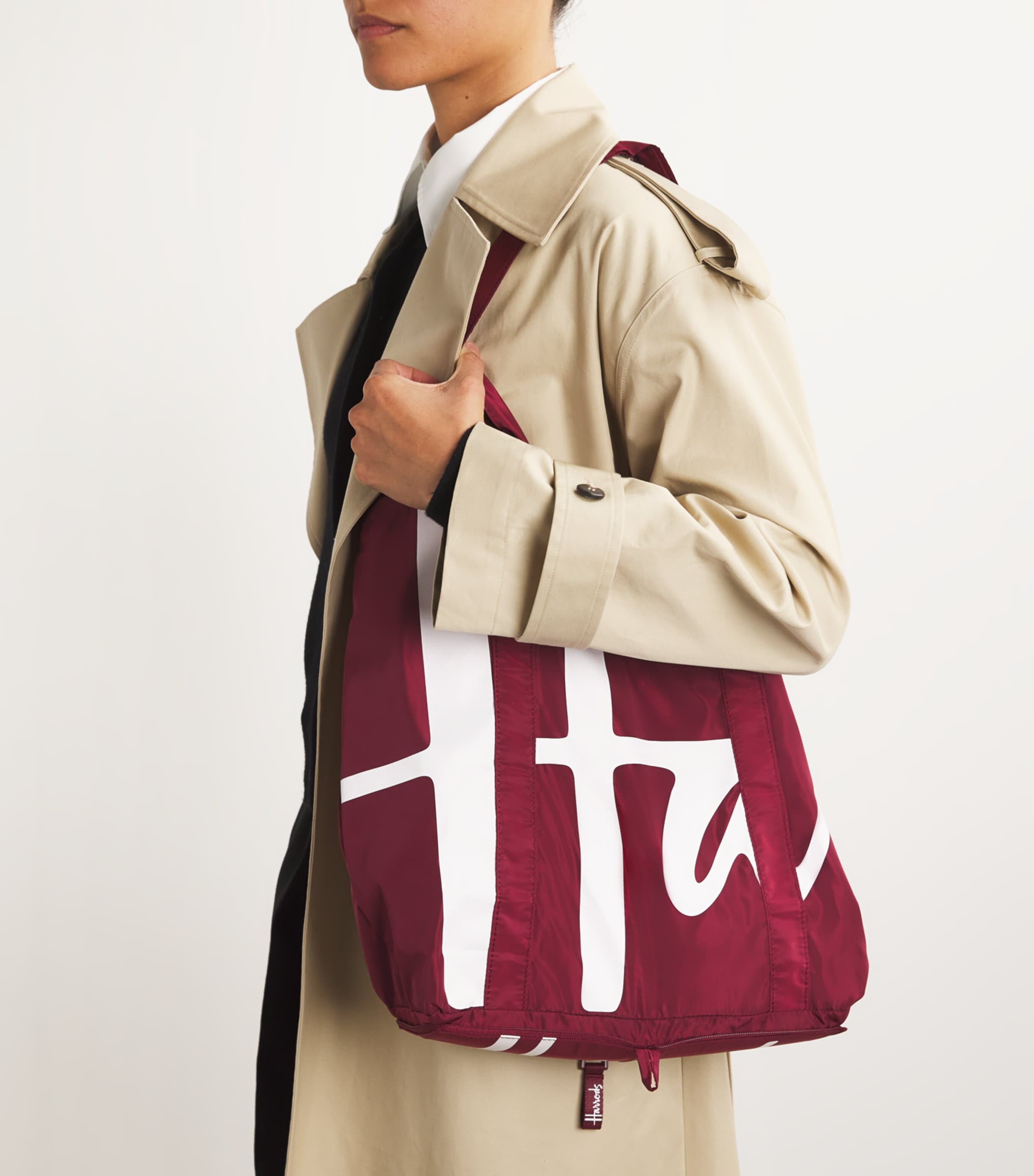 Harrods Logo Pocket Shopper Bag Berry Image 2