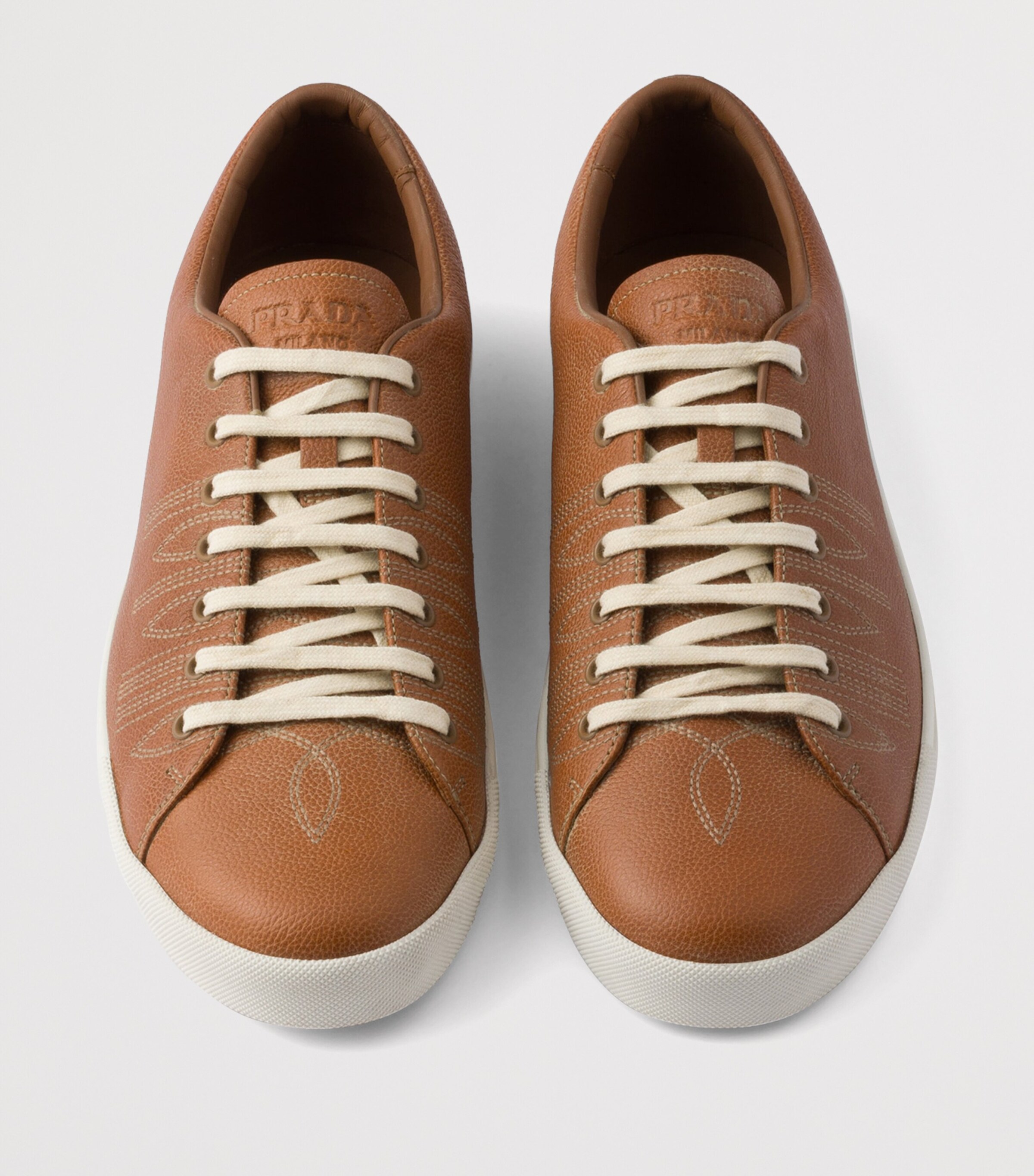 Prada Leather Aged Low-Top Sneakers Image 3