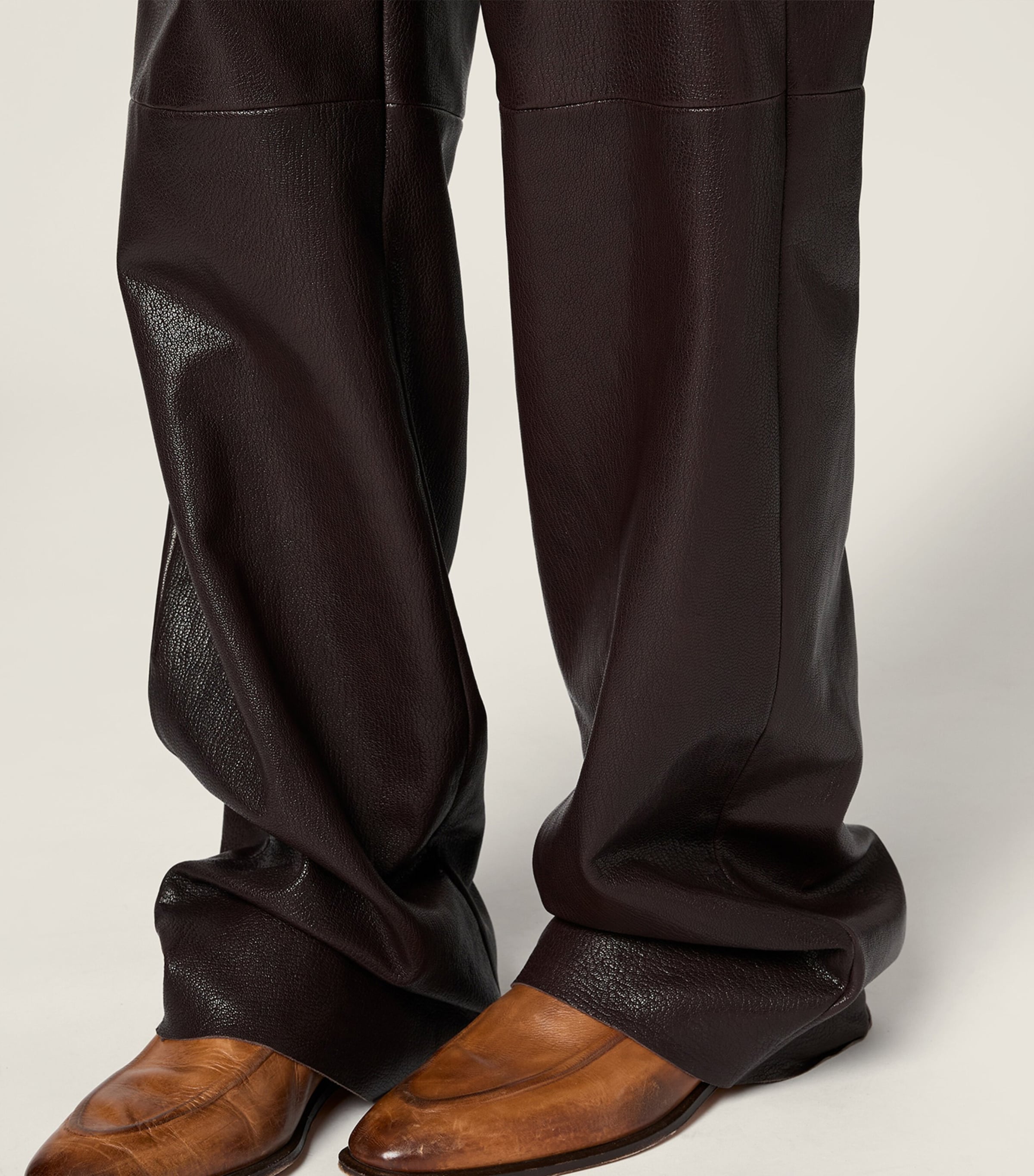 Miu Miu Womens Leather Trousers Brown Image 4