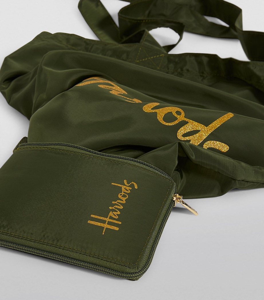 Harrods Recycled Logo Pocket Shopper Bag Green Image 9