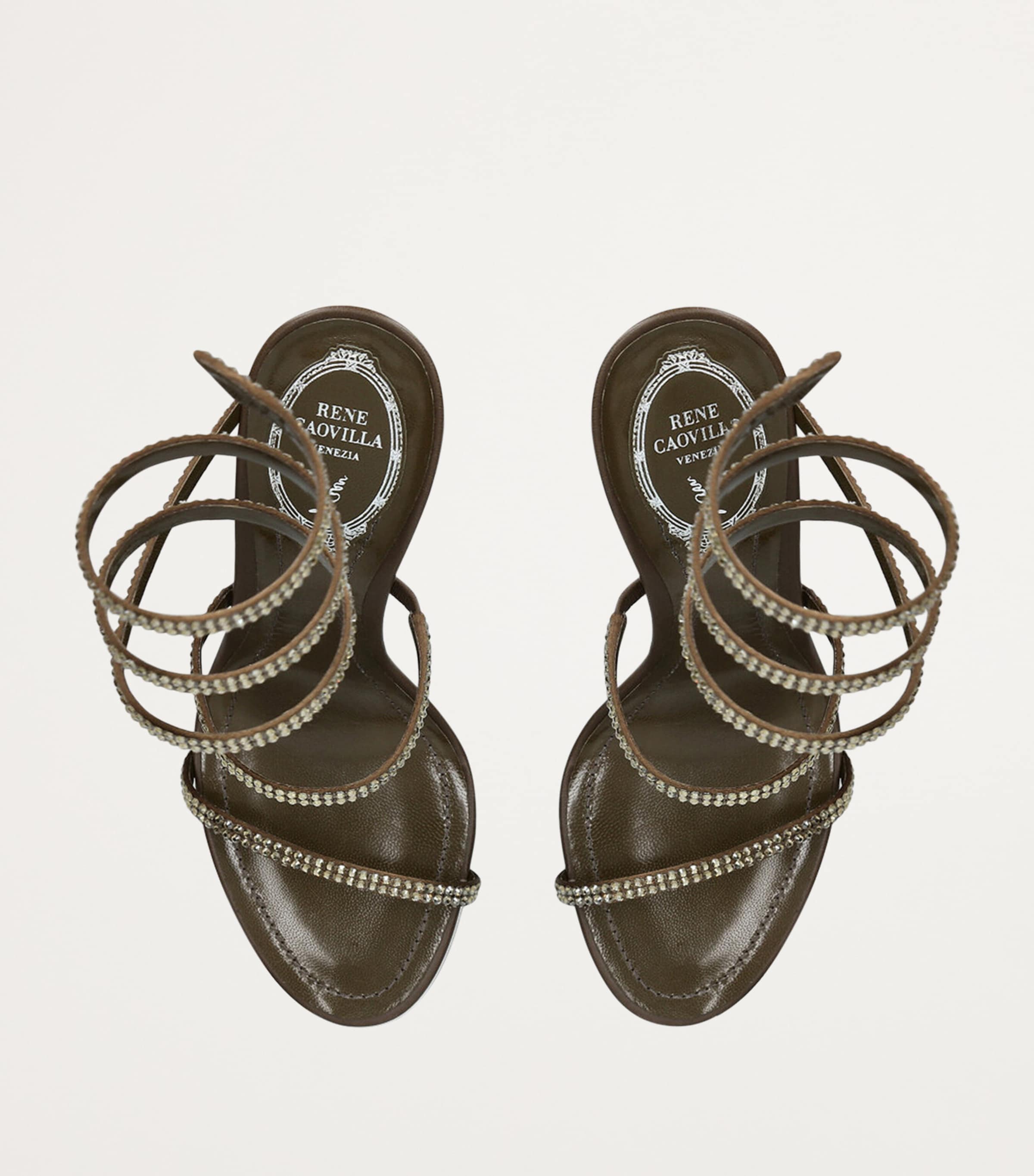 Leather Crystal-Embellished Cleo Sandals 105 DARK BROWN Image 5