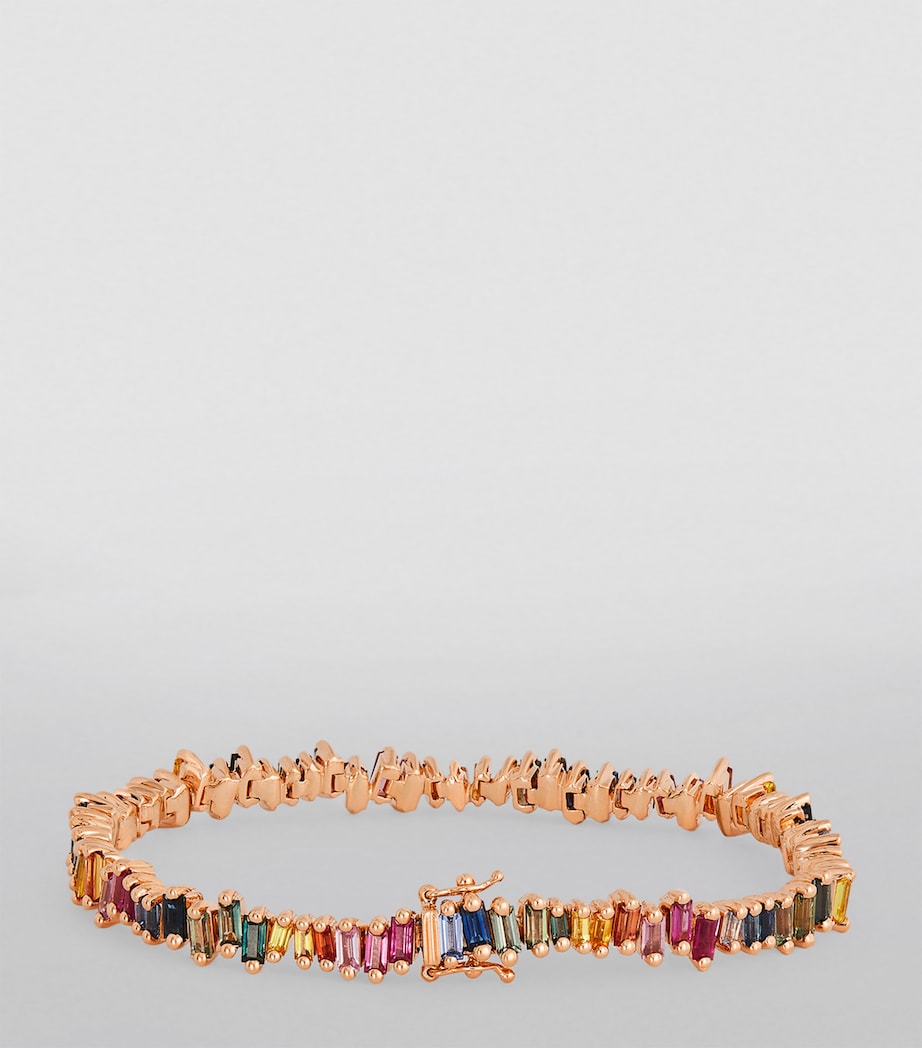 Rose Gold and Rainbow Sapphire Bold Tennis Bracelet 18K RG/RS Image 2