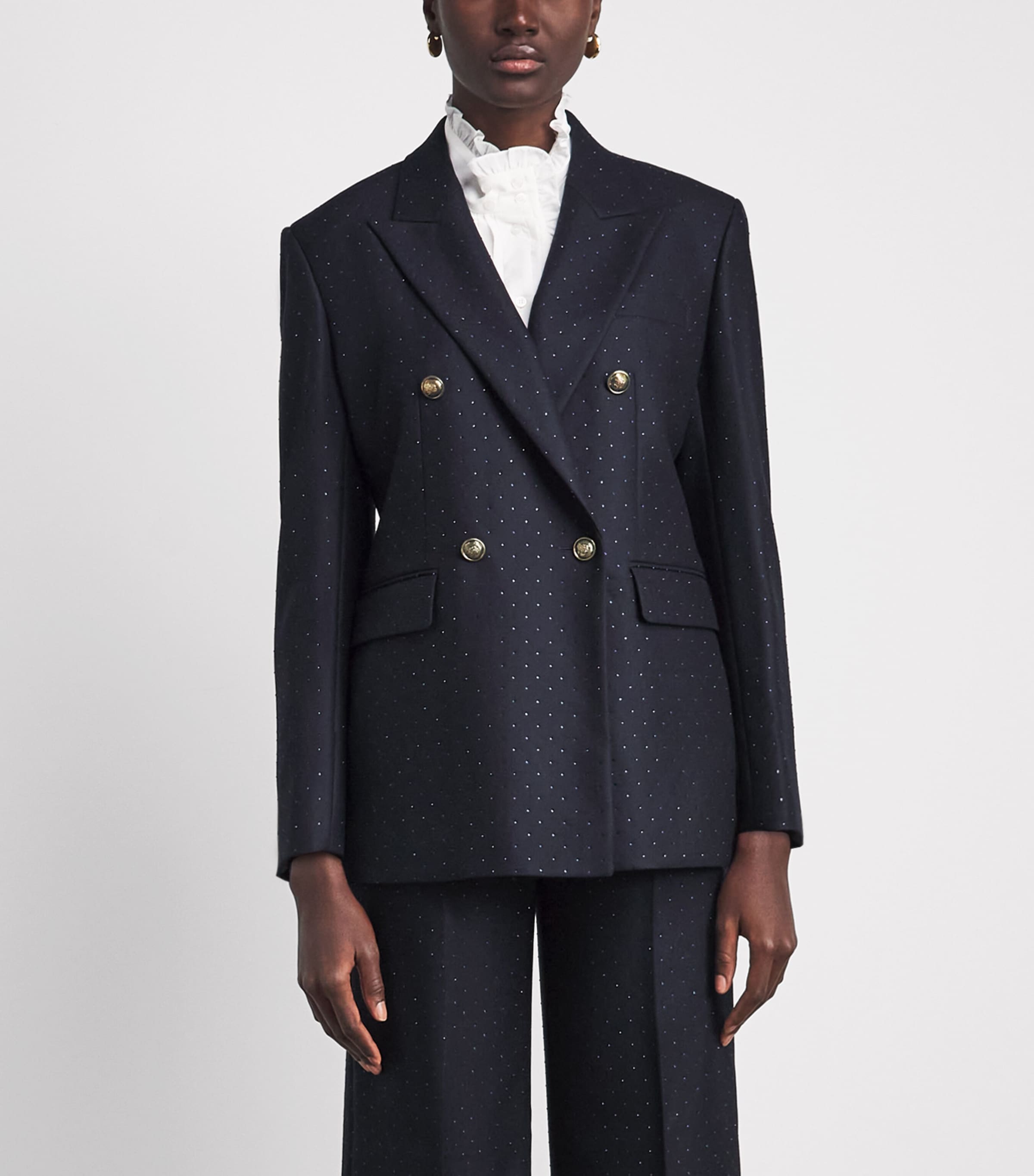 Sandro Paris Womens Wool Embellished Blazer Navy Blue Image 4