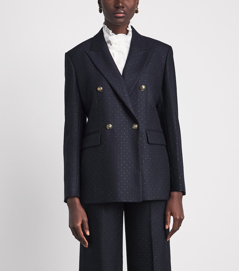 Sandro Paris Womens Wool Embellished Blazer Navy Blue Image 4