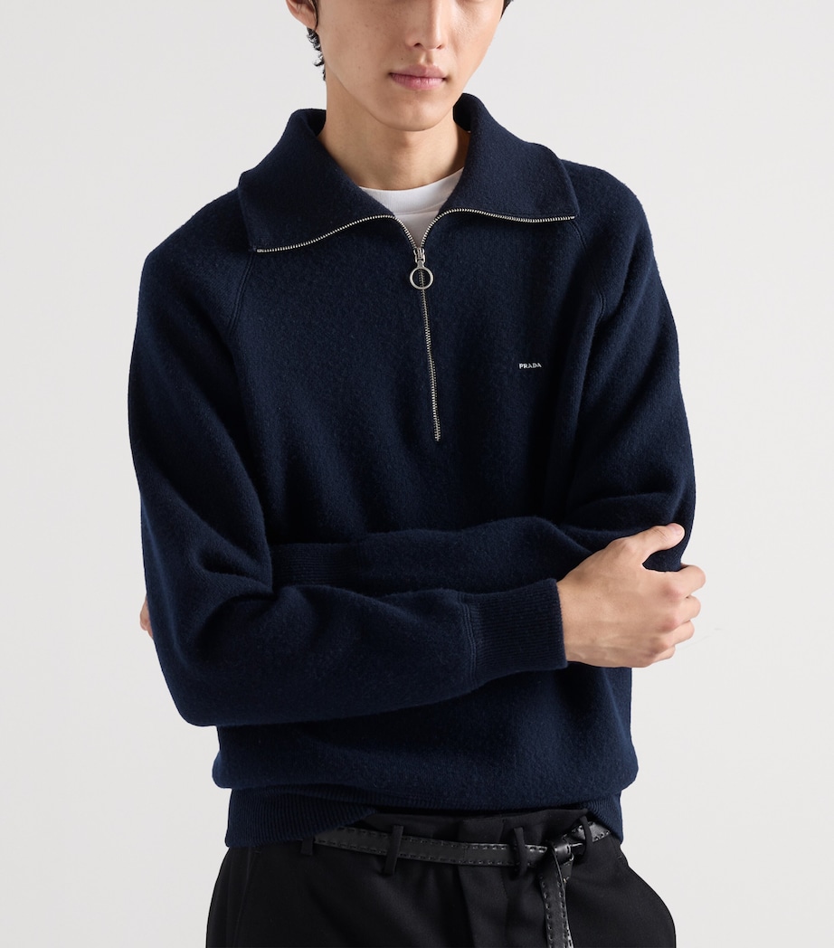 Prada Mens Wool-Cashmere Quarter-Zip Sweater Blue Image 3