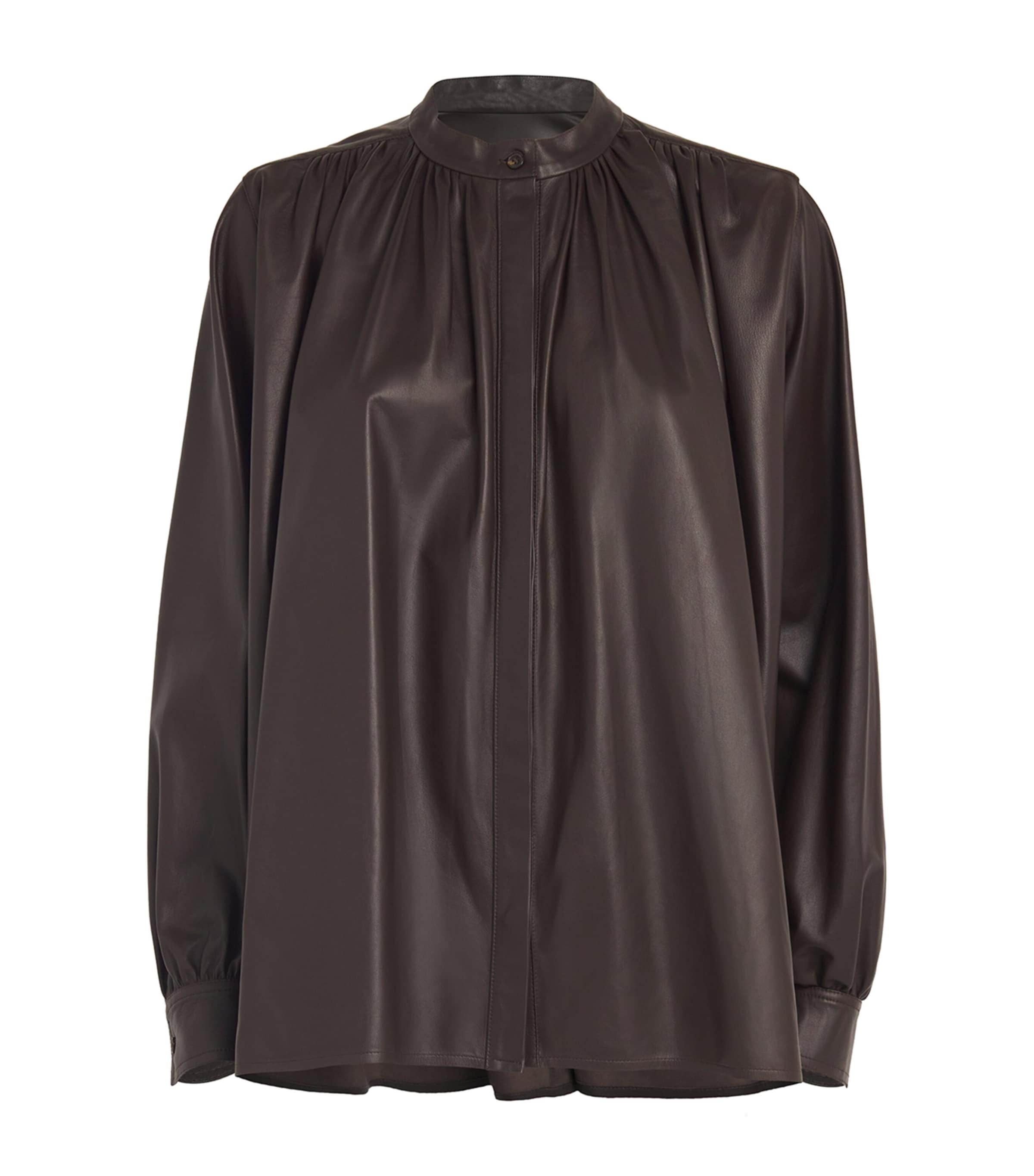 Yves Salomon Leather Blouse In Beige