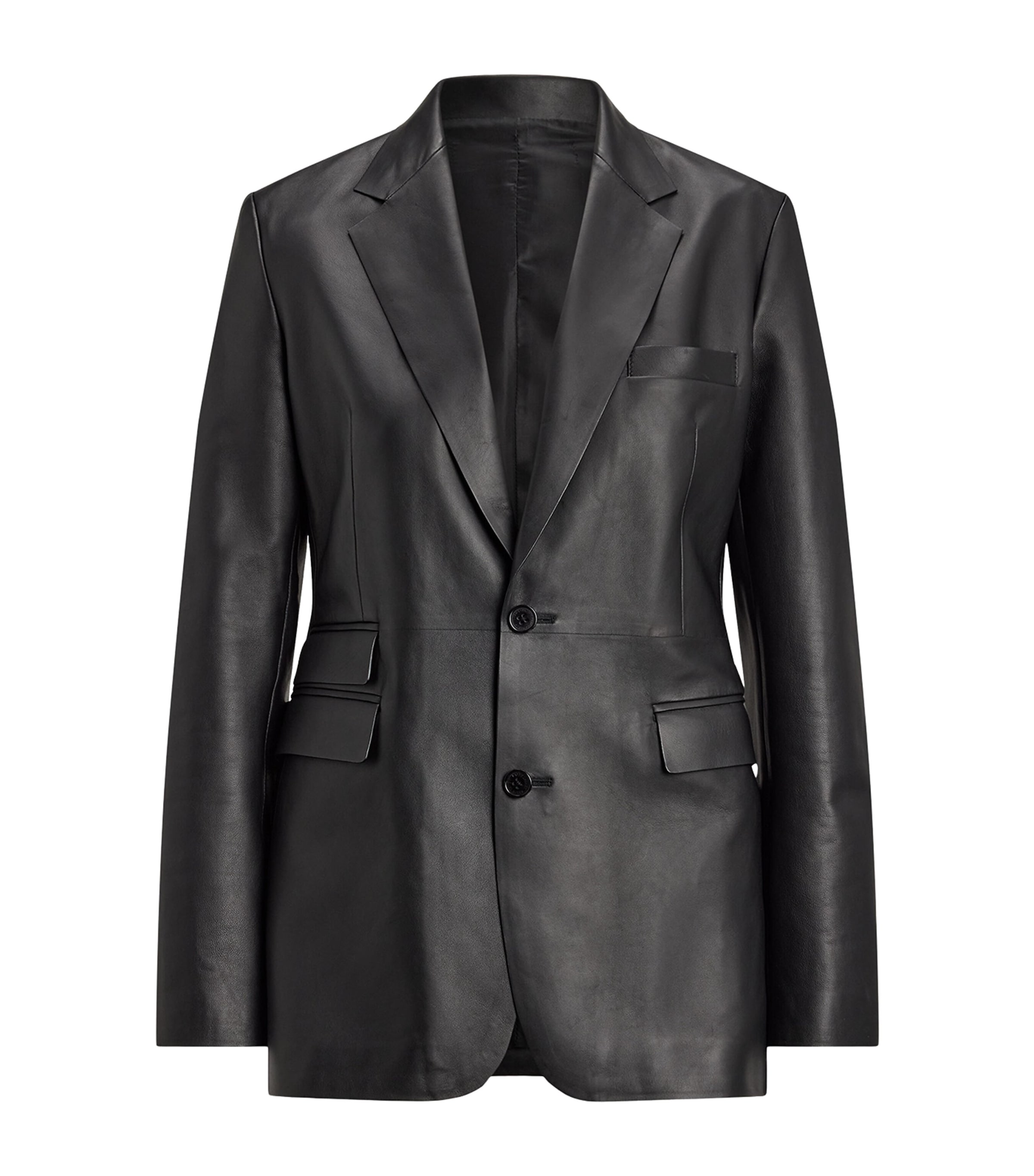 Ralph Lauren Single-breasted Leather Blazer In Black