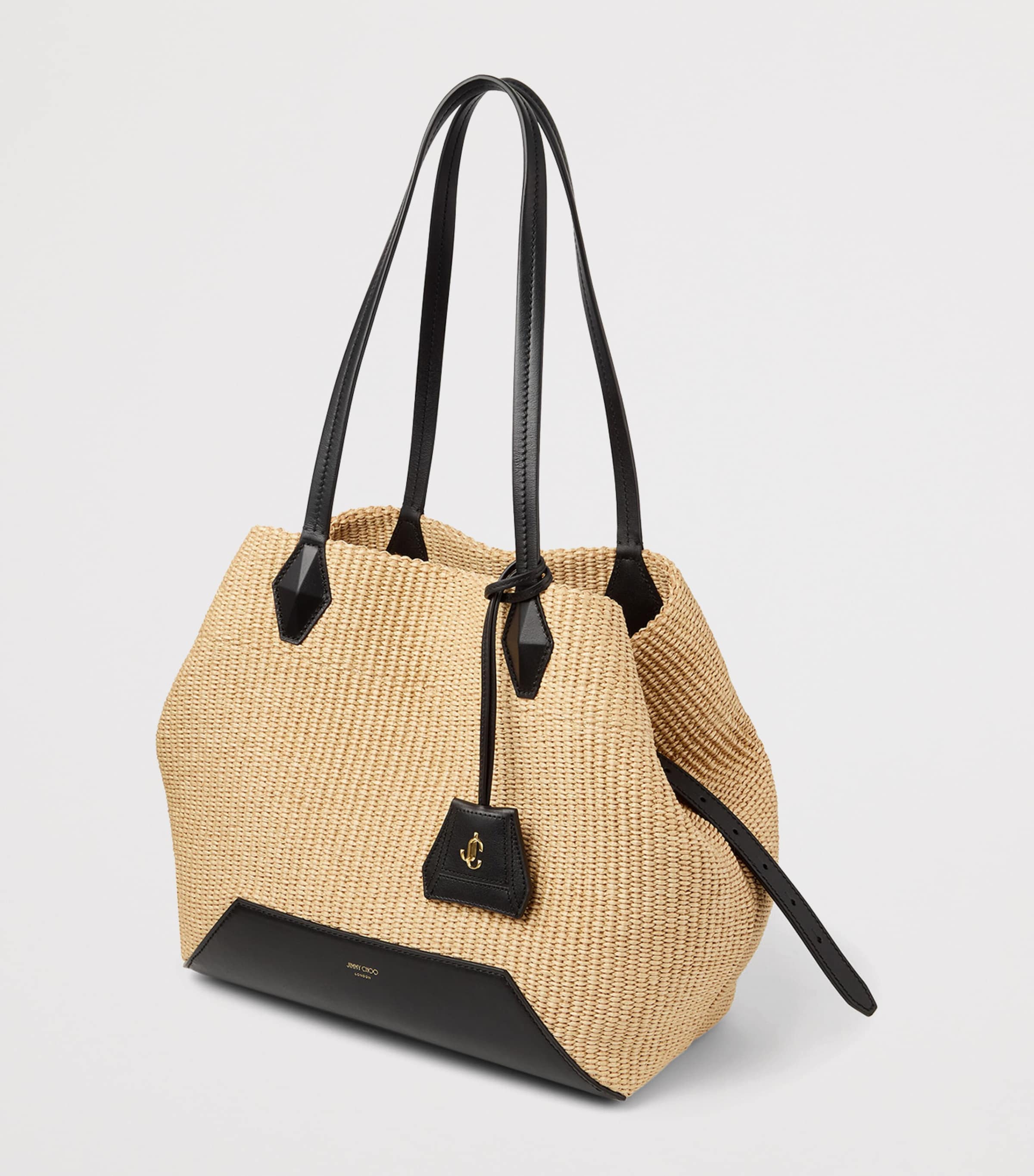 トートバッグ JIMMY CHOO Drawstring Tote Bag in Raffia & Leather Drawstring Tote L |Natural Soft Raffia Tote with Smooth Calf