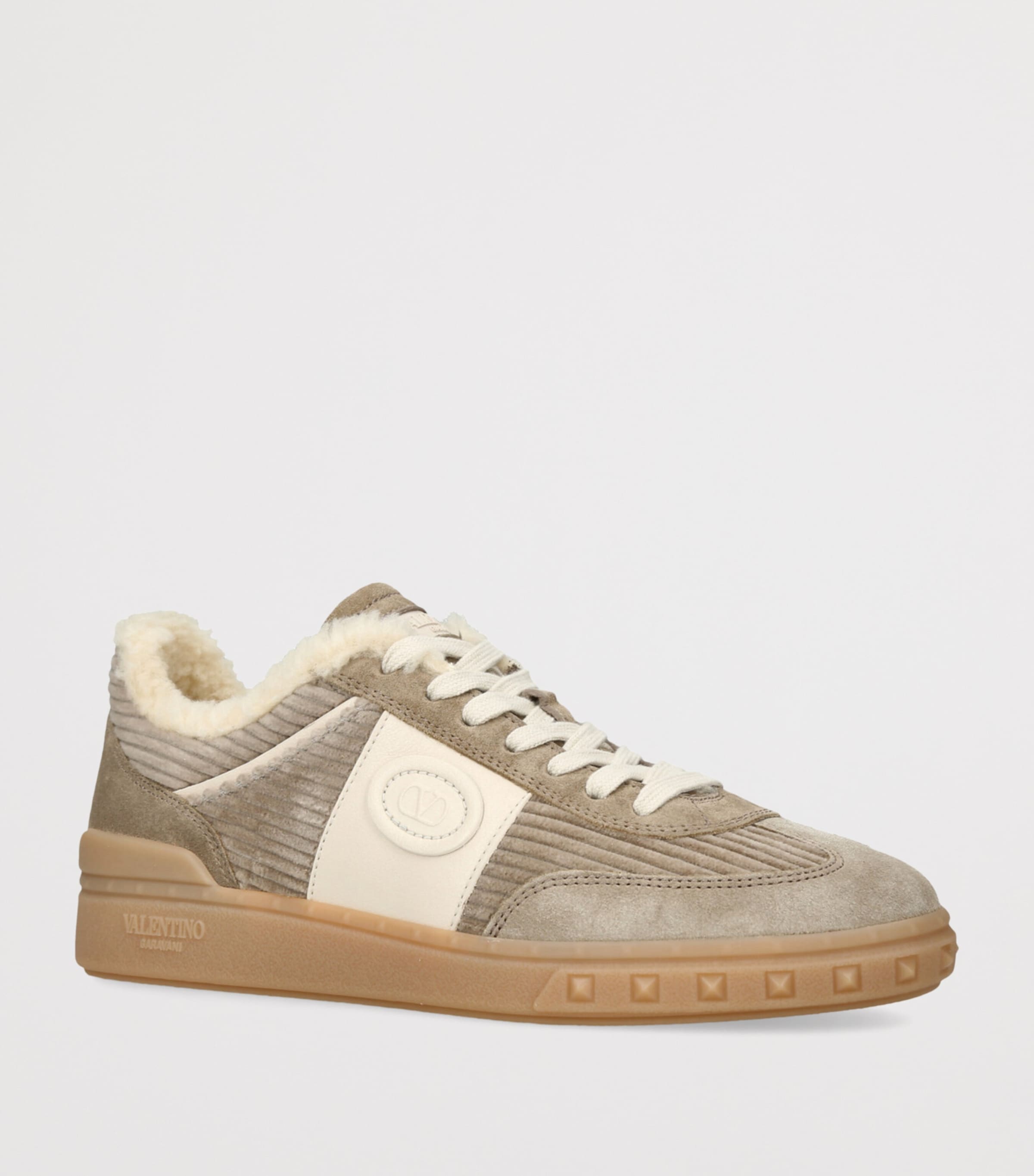 Valentino Garavani Corduroy Suede Upvillage Sneakers Taupe Comb Image 3