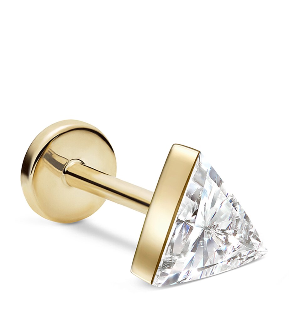 Yellow Gold Invisible Set Triangle Diamond Threaded Stud Earring (4mm) YELLOW GOLD Image 4