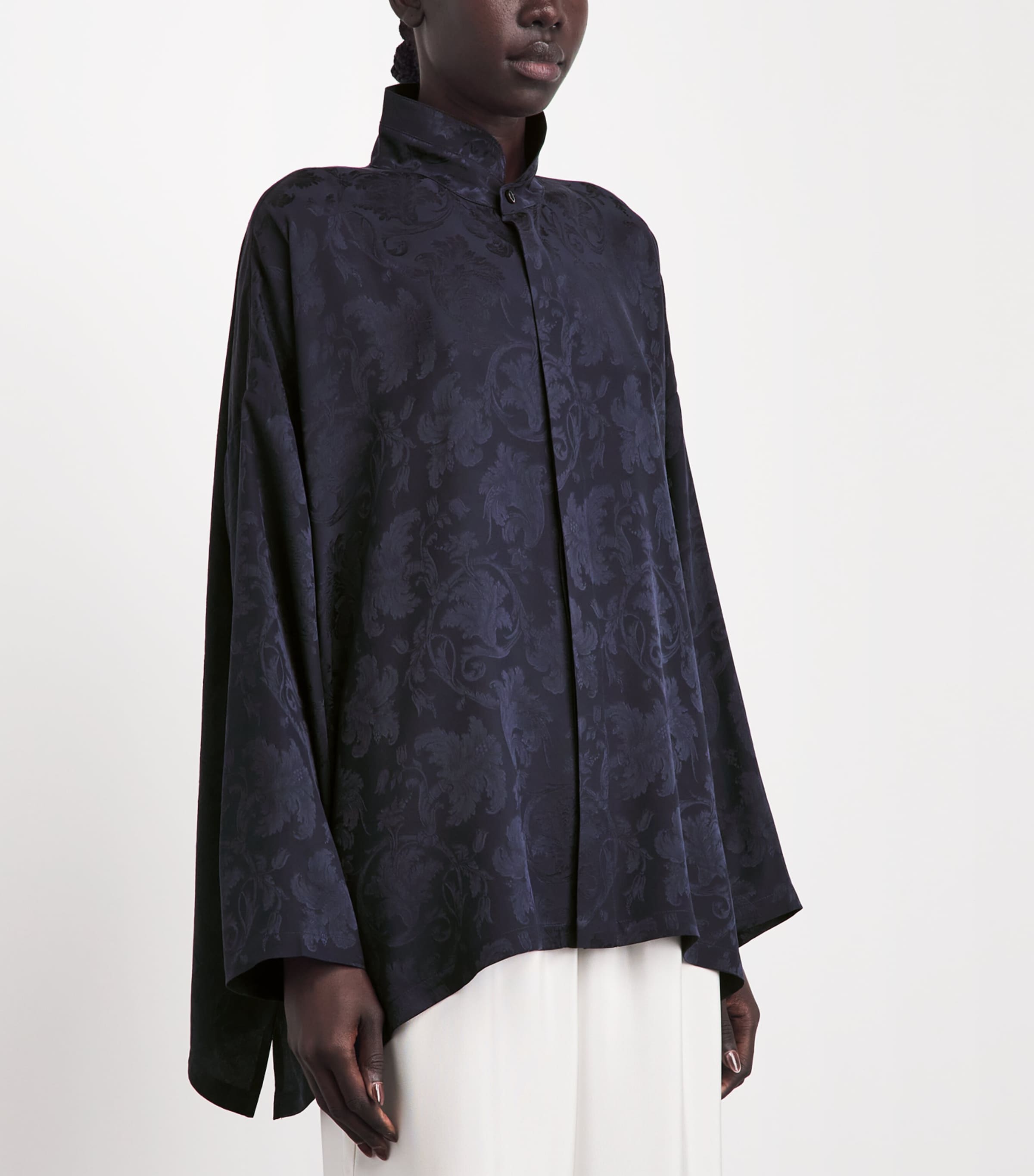 Eskandar Womens Silk Double-Stand Collar Shirt Navydark Image 4