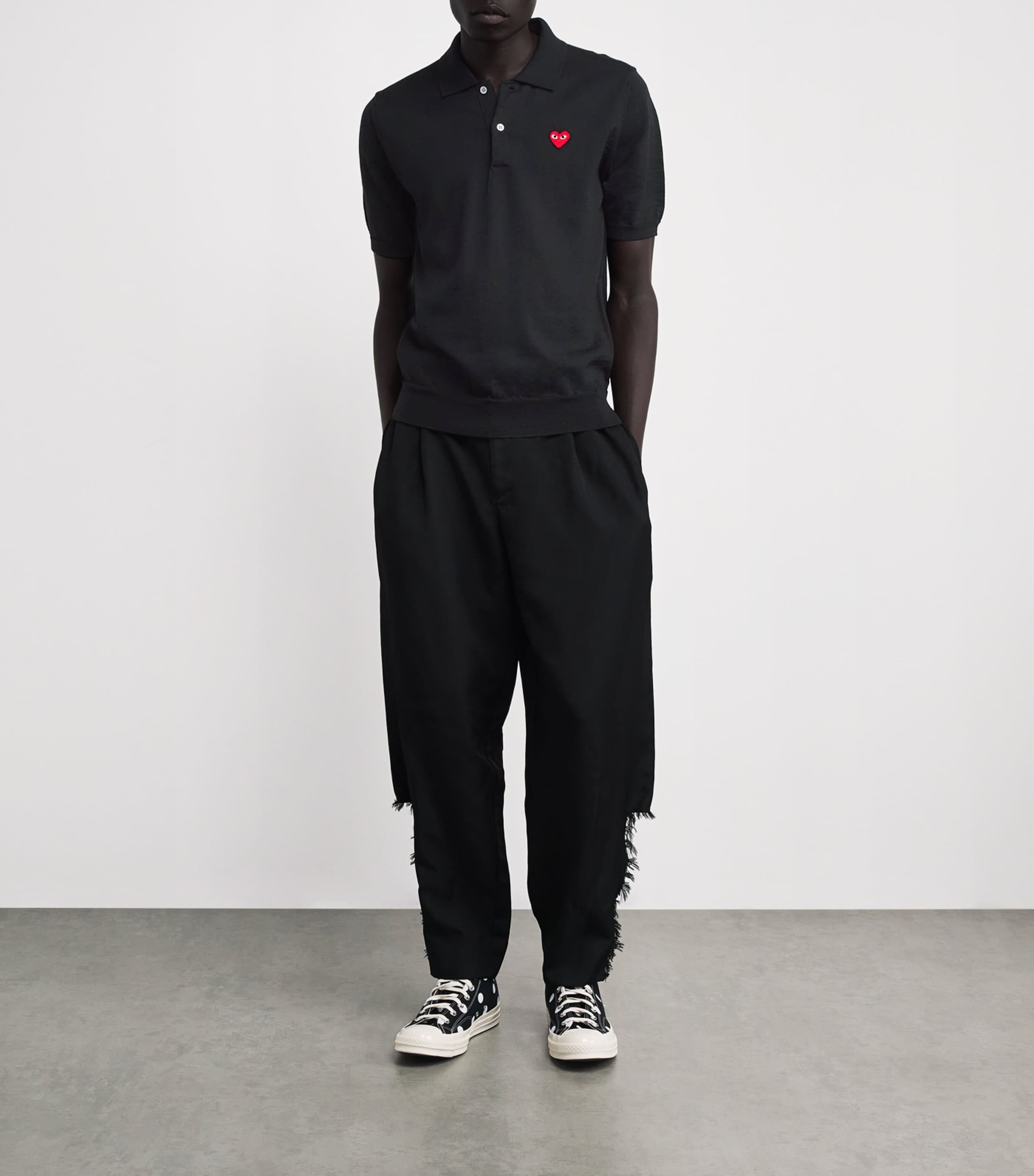 Comme Des Garçons Play Mens Wool Heart Logo Polo Shirt Black Image 2