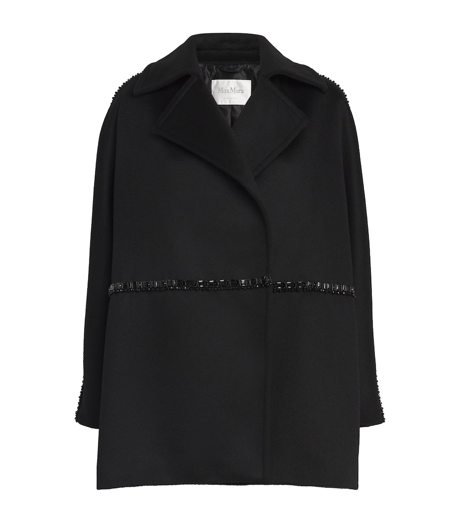 Max Mara Womens Camel Hair Embellished Coat Black Image 1
