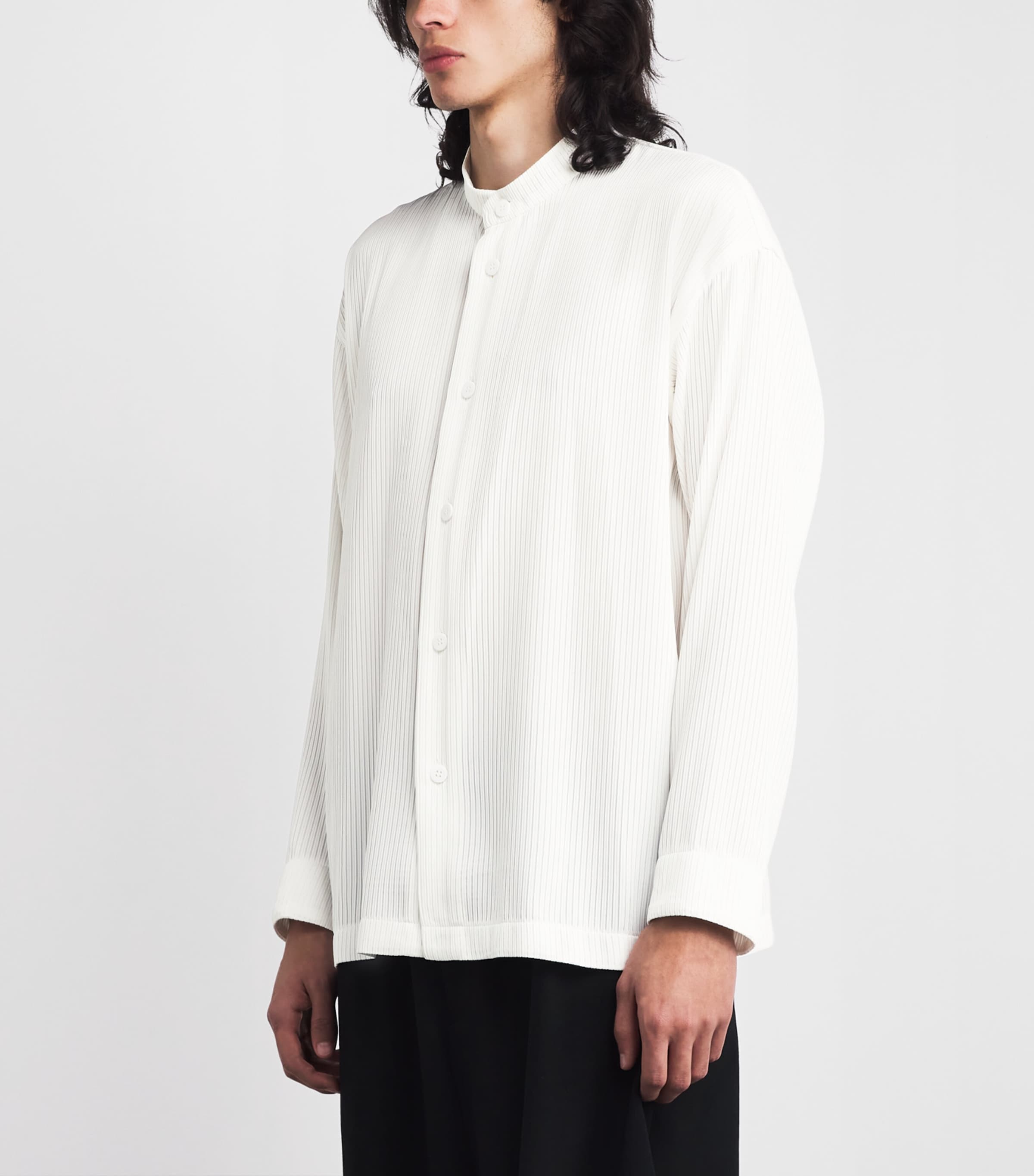 IM MEN Mens Pleated Shirt Off White Image 4