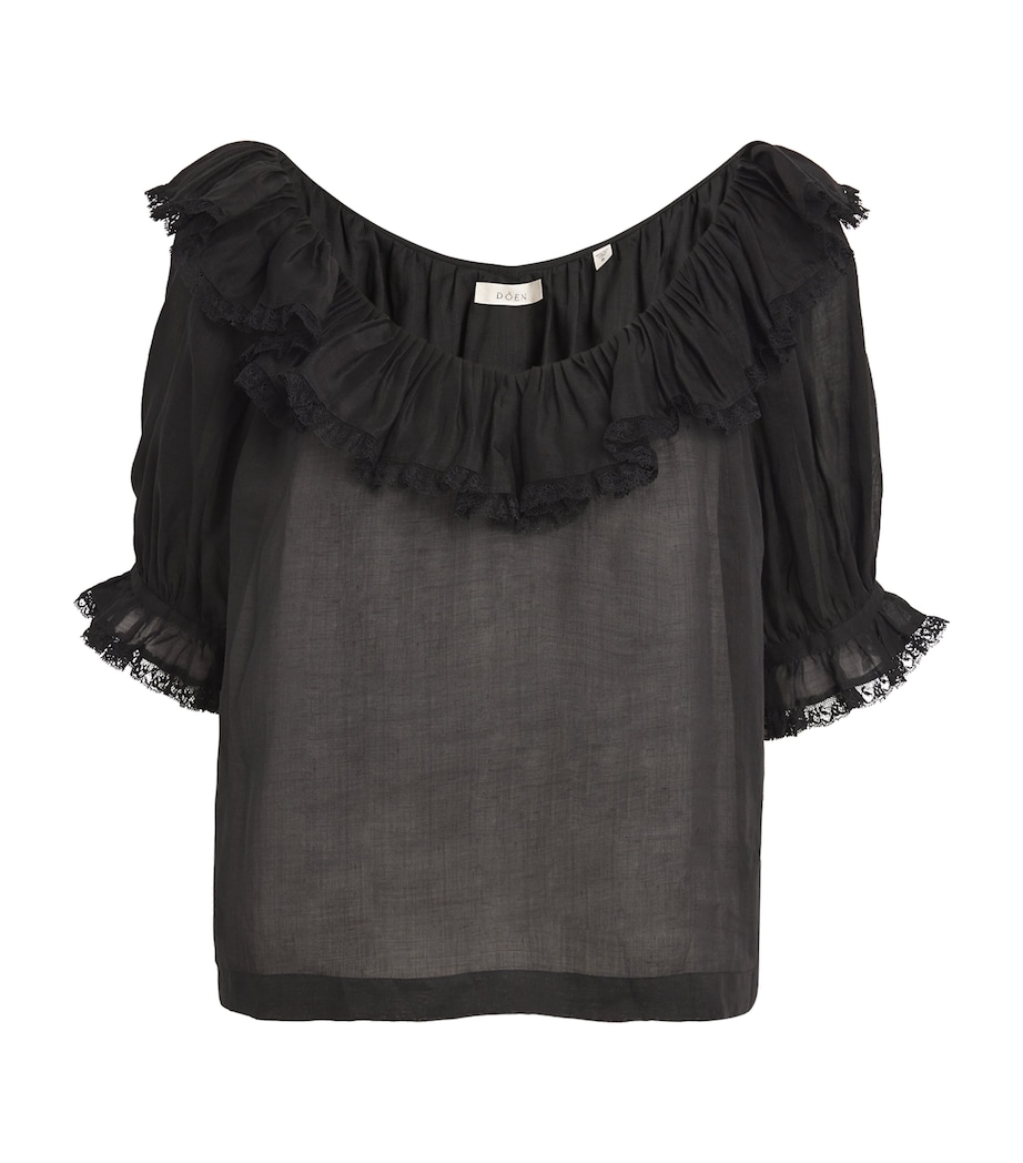 Ruffled-Trim Samara Top BLACK Image 1