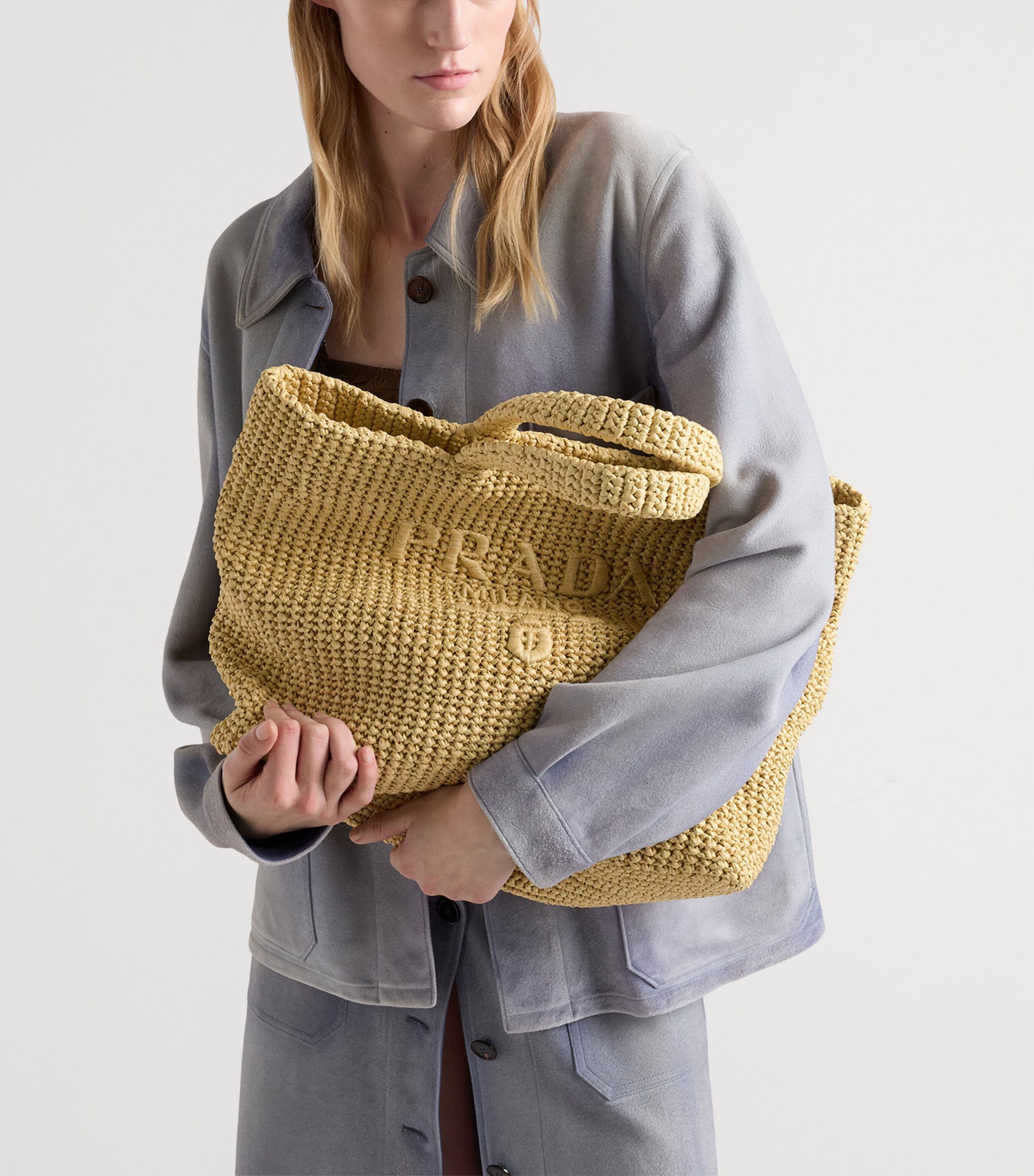 Prada Large Crochet Tote Bag Neutral Image 2