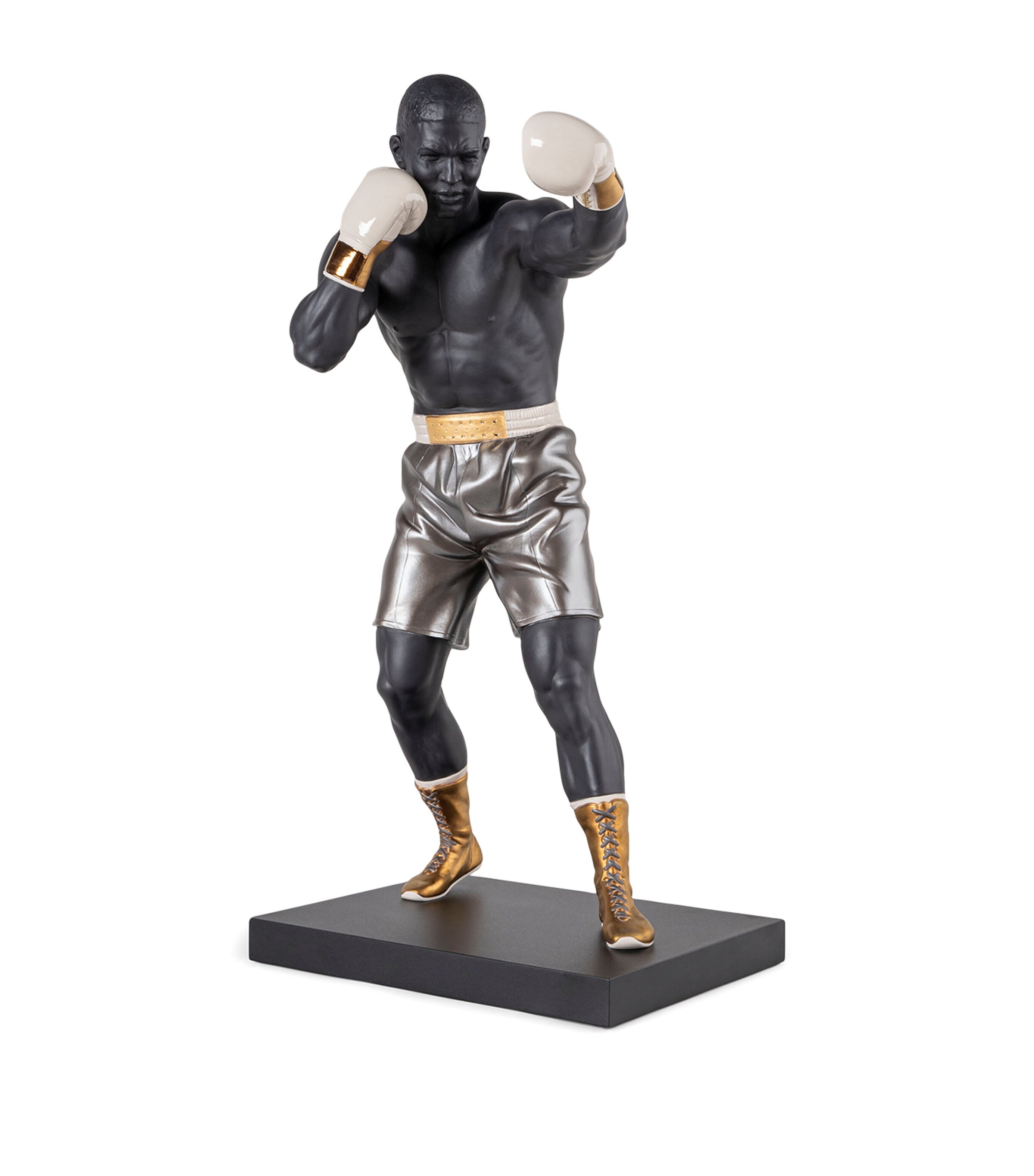 Lladró Porcelain Boxer Figurine Black, White & Grey Image 3